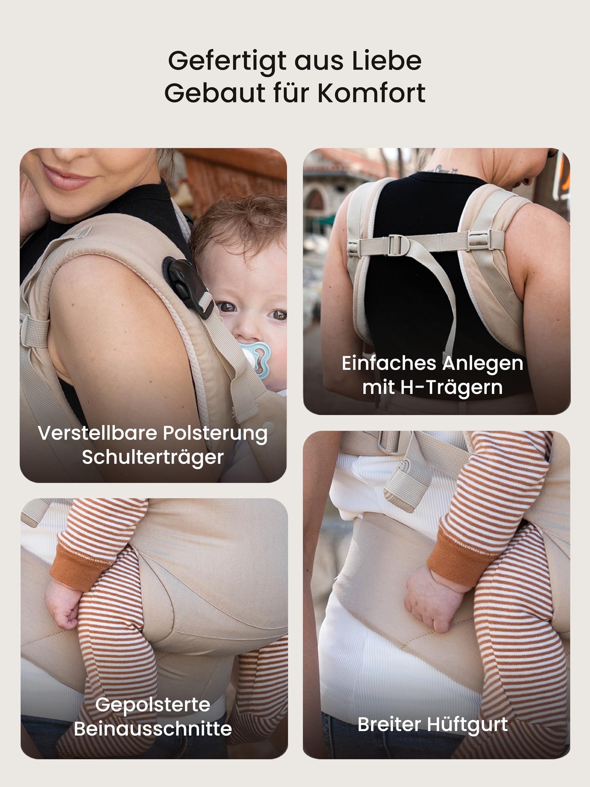 Babytrage, Ein-Klick-Schnalle für Einfaches Anlegen, Bequemer Träger von Neugeborenem bis Kleinkind mit Kopfstütze (3-20kg, 3-24Monate), Ergonomisch & Leicht