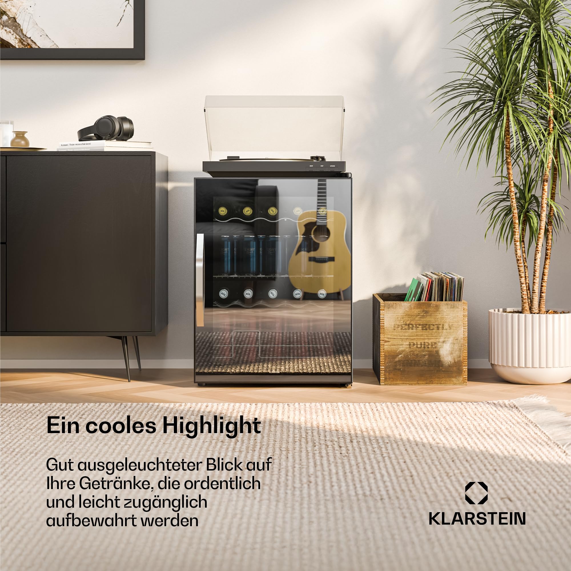 Beersafe Getränkekühlschrank 60 L – Mini Kühlschrank mit Glastür, Kupfer | LED-Beleuchtung, herausnehmbare Metallablagen, leise, Flaschenkühlschrank für Getränke & Dosen