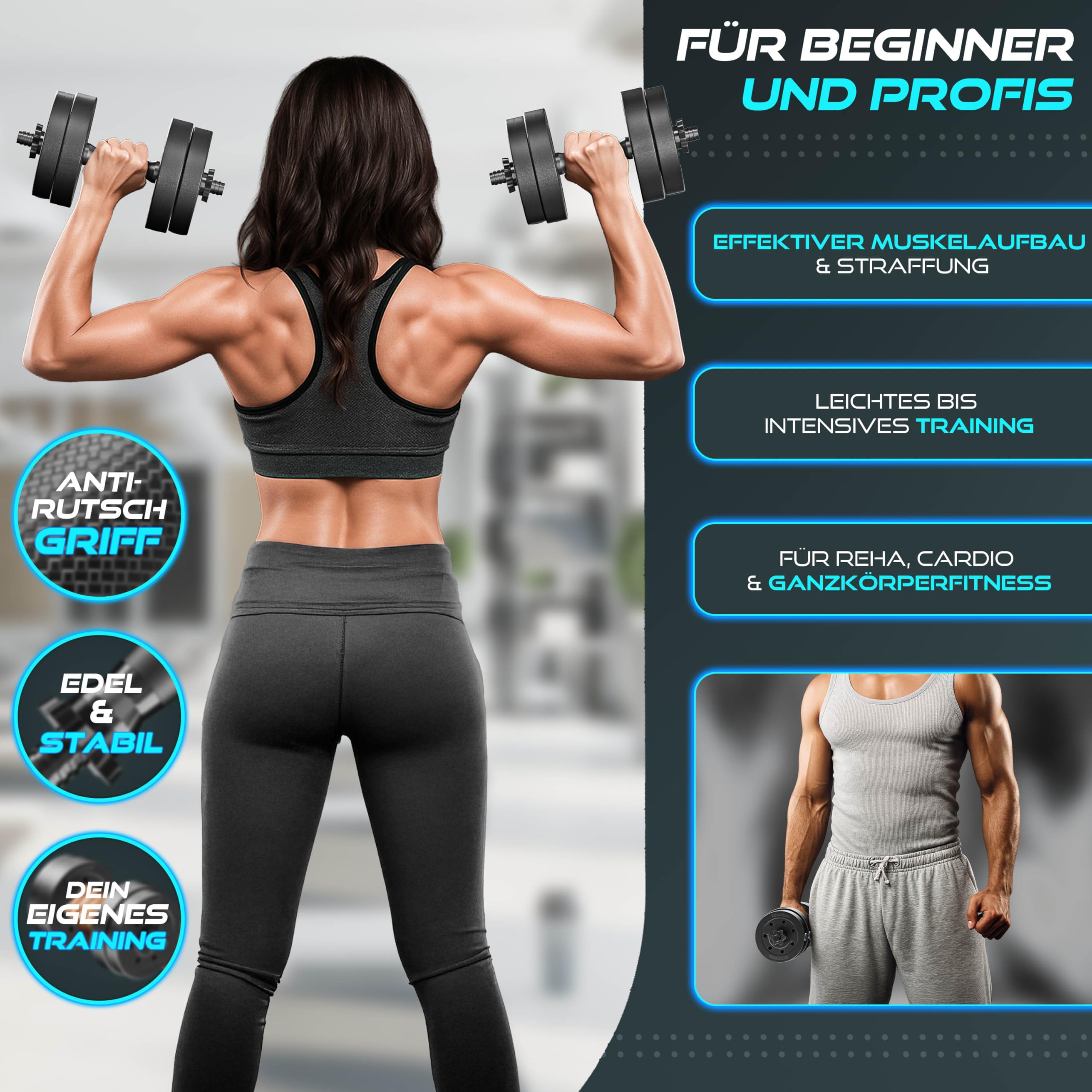 2er Hanteln Set verstellbar 20 kg | Hantelset mit 2 Kurzhanteln | Hantel mit Gewichten & 4 Sternverschlüsse | Fitness Kurzhantel für Muskelaufbau, Workout & Zuhause
