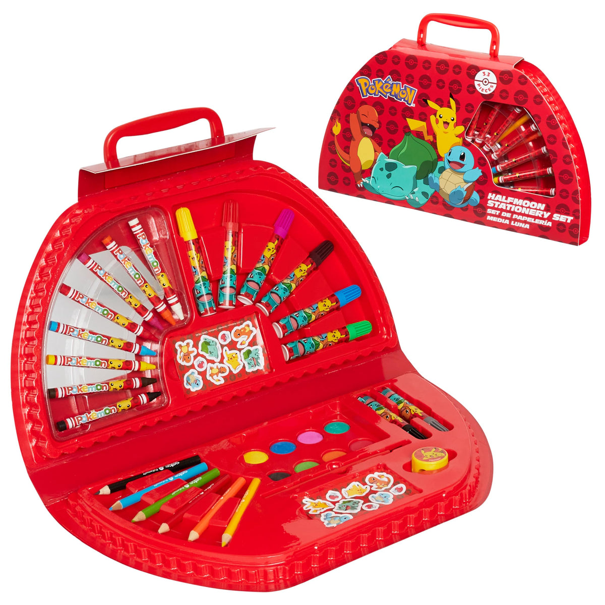 Pokemon Malkoffer Kinder Bastelset Malen Set mit Wasserfarben Filzstifte Buntstifte Wachsmalstifte Pikachu Geschenke für Kinder