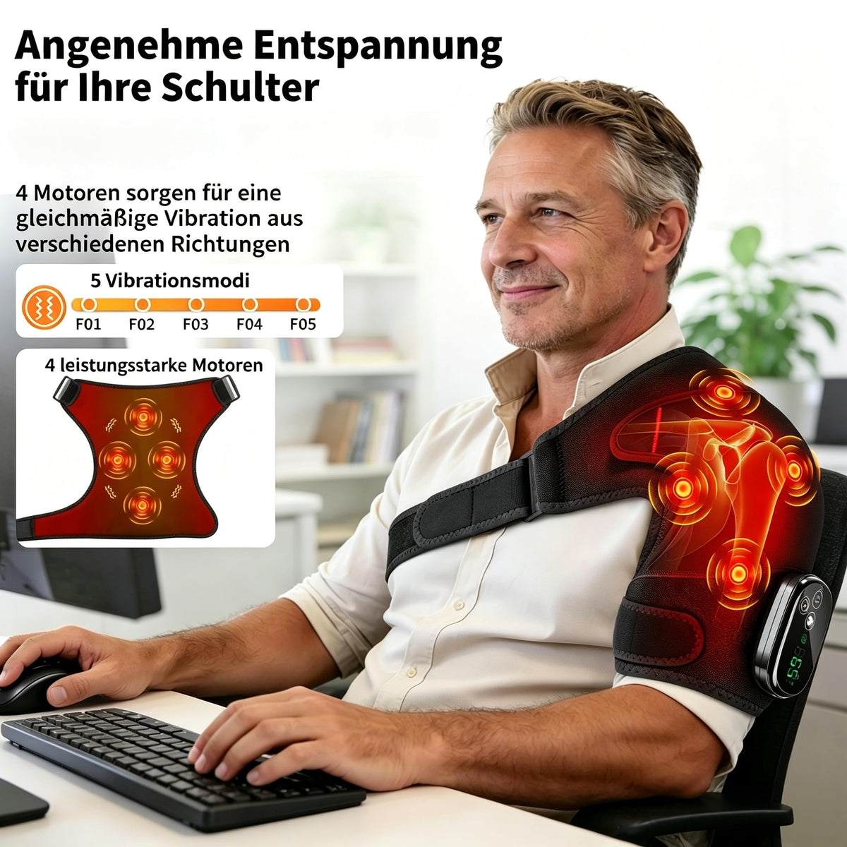 Schulter Massagegerät Kabellos Schulterbandage mit 5 Heizstufen & Vibration