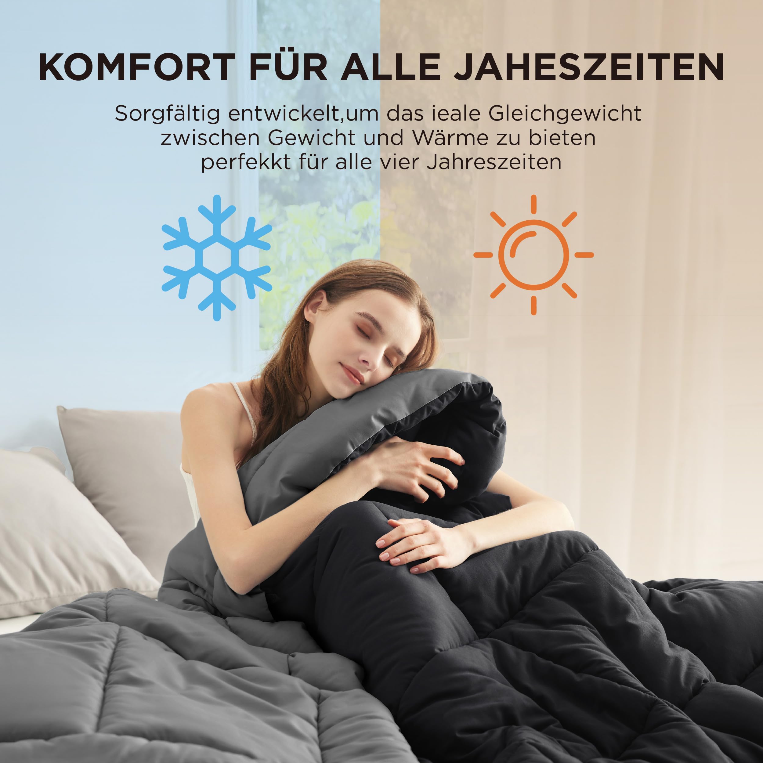 BEDSURE Bettdecke Ohne  - Bettdecke für Allergiker, Warm & Gemütlich Ganzjahresdecke 300GSM Füllung, Waschbare Duvet für 4 Jahreszeiten, Grau/Hellgrau