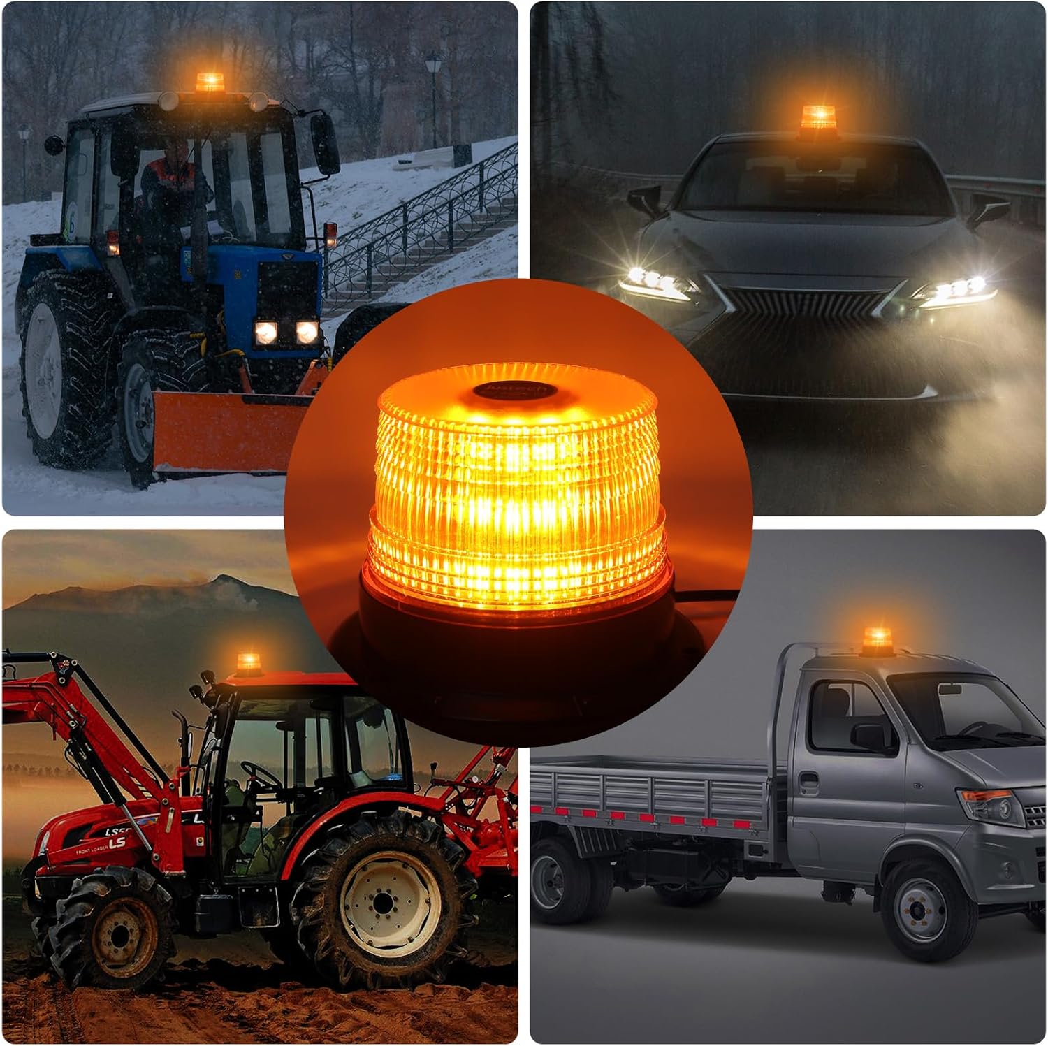 Warnleuchte Rundumleuchte 360° Gelb Blitzleuchte 7 modus mit 5m Netzkabel Doppelter Schraube 12V / 24V Warnlicht mit Magnetfuß Notfallblinklampe Magnet Transparent für Auto LKW usw