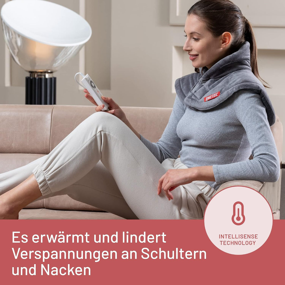 Heizkissen für Hals und Schultern, Wärmekissen 47 x 52 cm, antiallergischer Stoff, 5 Temperaturen, Electro-Block-Sicherheitssystem, schnelles Erhitzen, maschinenwaschbar