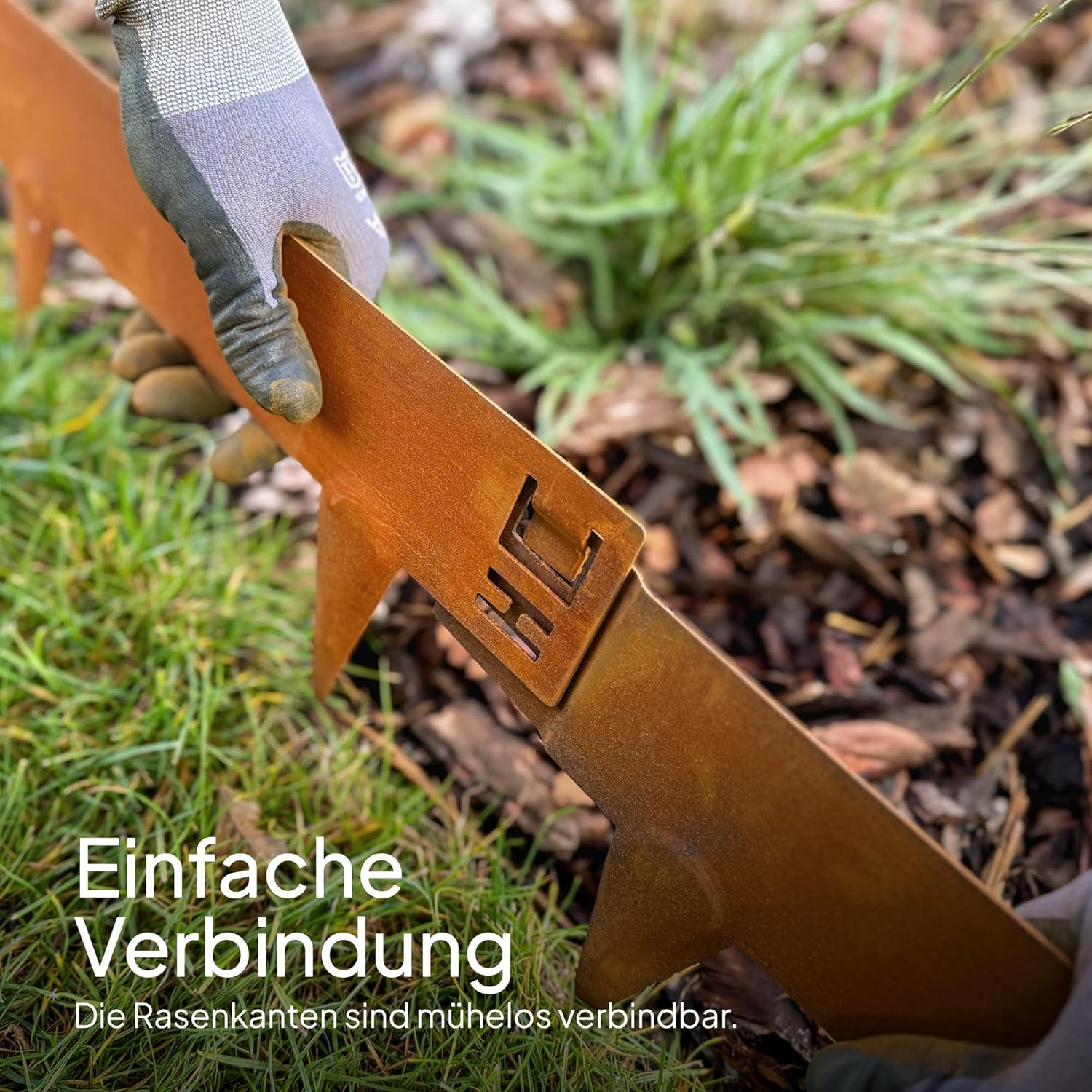Flexible Rasenkante aus Metall - Garten Metall Beeteinfassung - Beetbegrenzung Einfach einschlagen, 1 Paar Montagehandschuhe inklusive