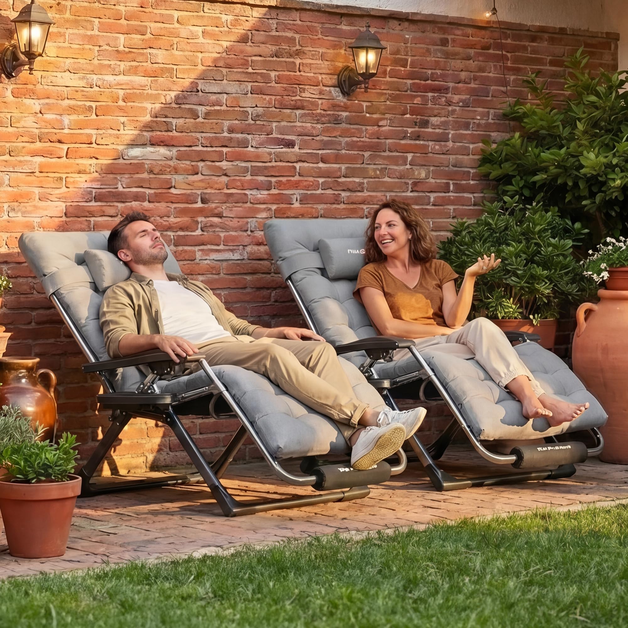 Sonnenliege Liegestuhl Klappbar Mit Getränkehalter Gartenstuhl Mit Auflage Polster, Liegestuhl, Extra groß Gartenliege, Verstellbar Rückenlehne Garten Liege