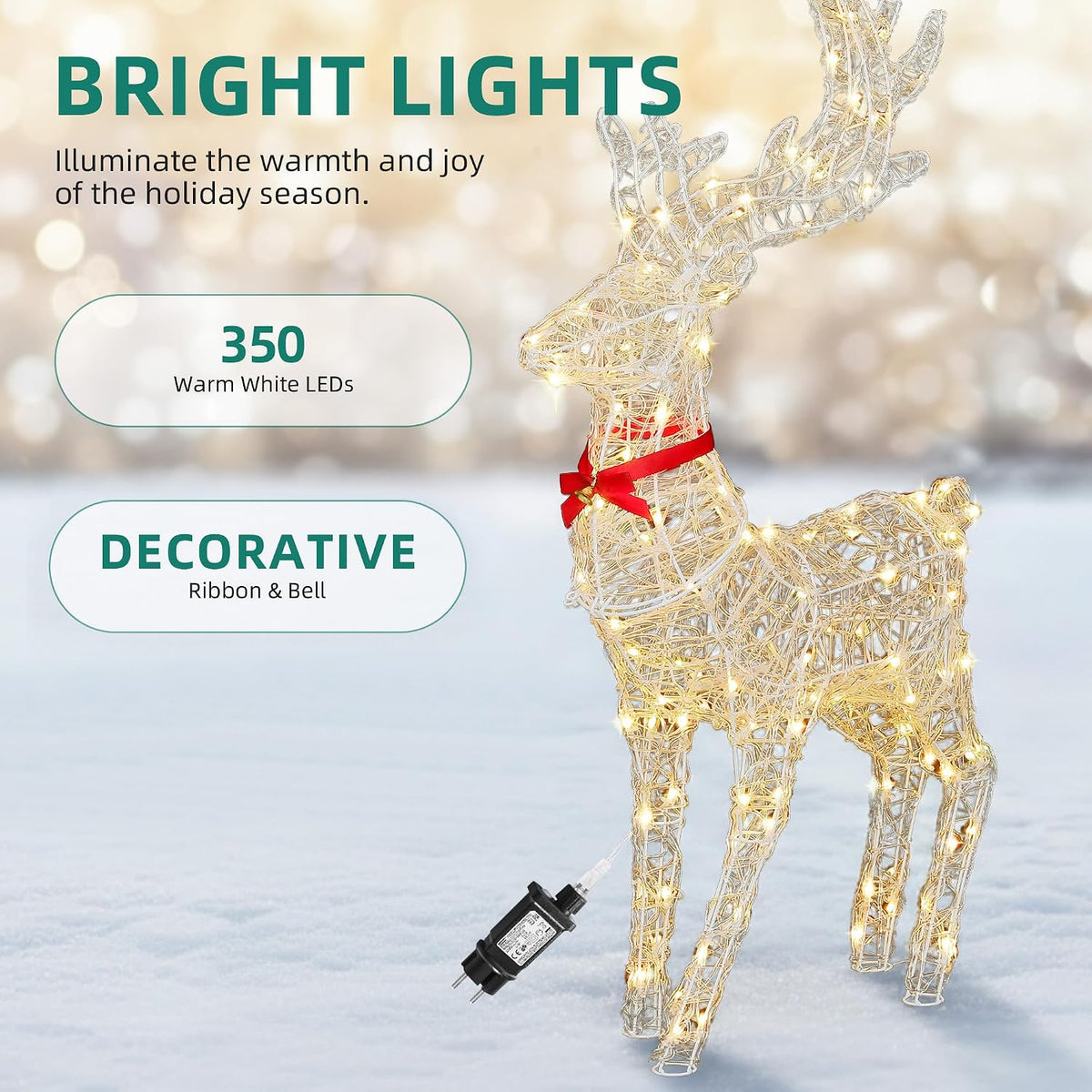 LED Rentier, Beleuchtet Weihnachtshirsch mit 120 RGB-LEDs und Fernbedienung, 89 Modi, Weihnachtsdekoration mit abnehmbarem Geweih und Halsteil für Haus, Hof und Garten (62x19x118cm)