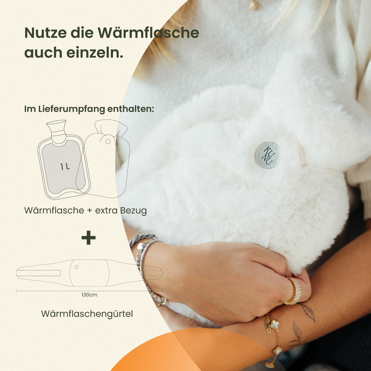 Wärmflaschengürtel - Premium Wärmflasche Lang mit Gürtel zum umbinden - 130cm Perioden Wärmegürtel - Plüsch Wärmflasche mit Bezug - Wärmflasche Gürtel mit Geschenkverpackung