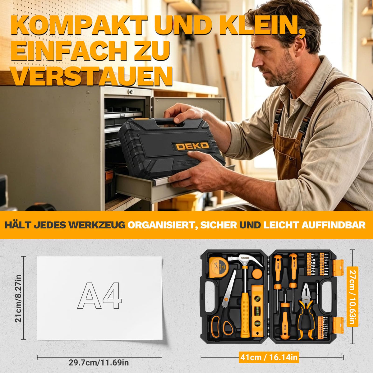 Werkzeugkoffer Werkzeugkasten Werkzeug Koffer Werkzeugset　Werkzeugbox：DEKOPRO　Werkzeugkiste Bestückt　42-tlg.　Universal Komplett mit Werkzeuge Handwerkzeug　－ für Frauen zum Haushalt Werkstatt DIY