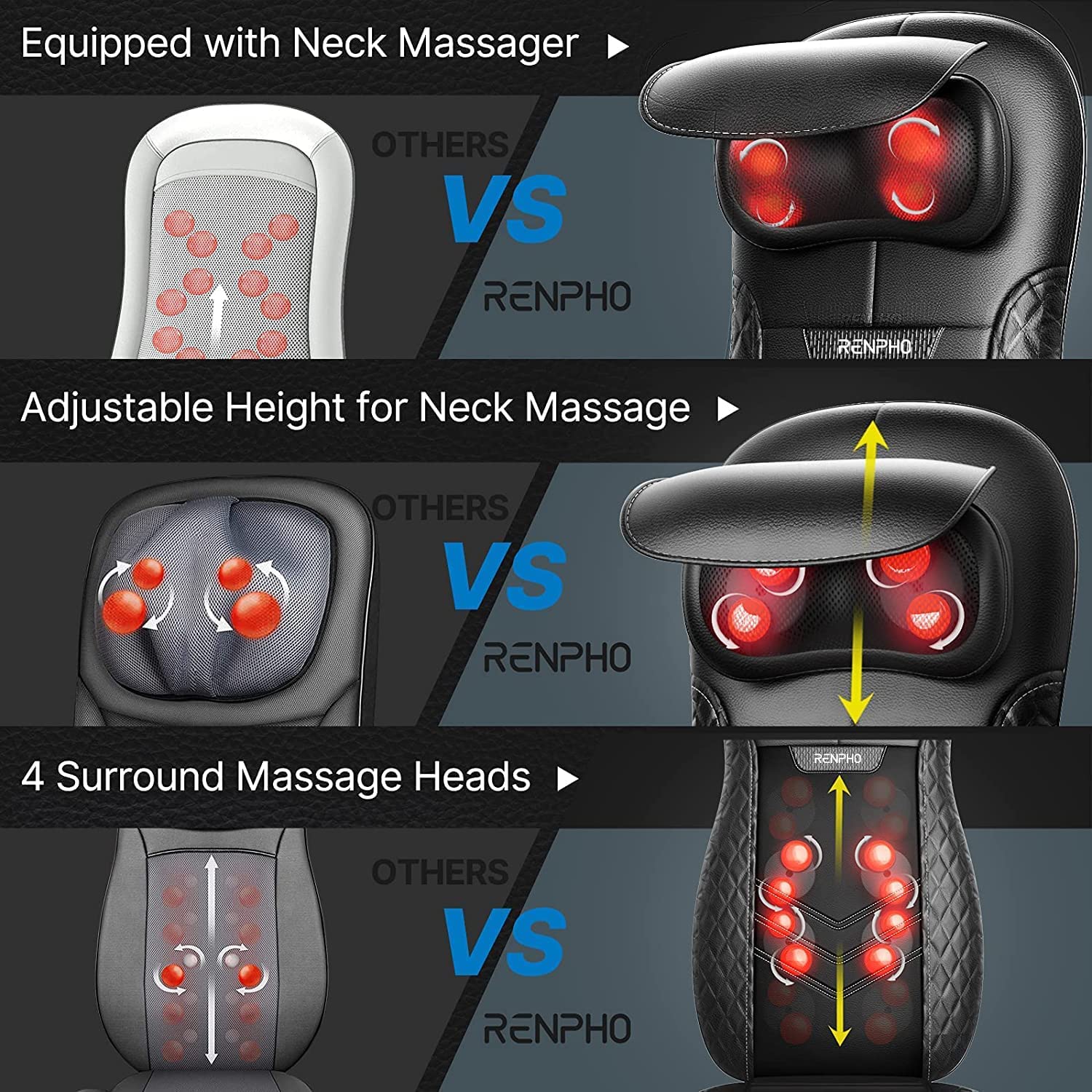 Massagegerät Schulter Nackenmassagegerät mit Wärme, Shiatsu Massagegerät mit 3D-Massage von tiefem Gewebe, Massage für Nacken, Rücken, Beine, Füße, Geschenke für Frauen, Geschenke für Männer