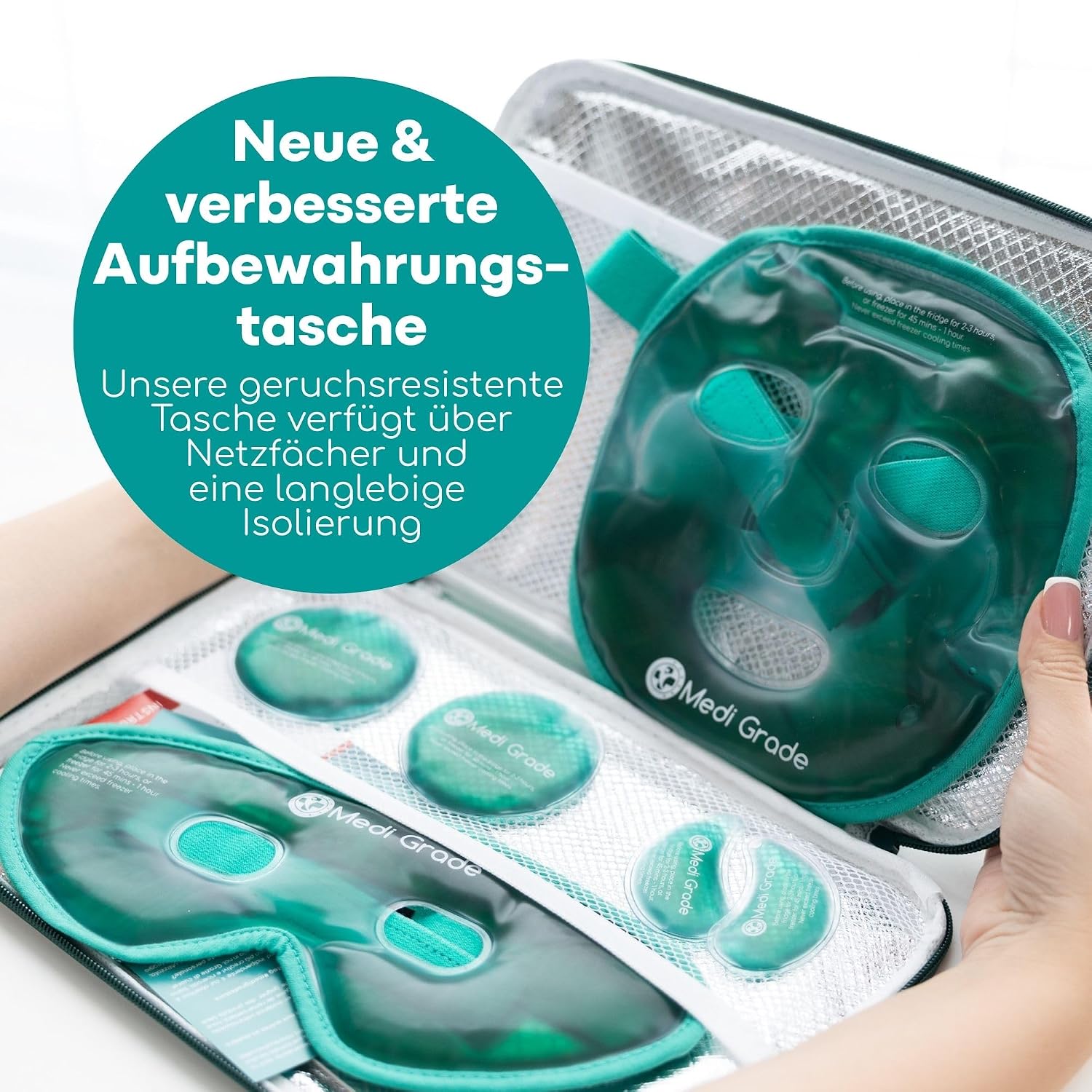 Kühlmaske für Gesicht Augen im Set, Erfrischende Gel Eismaske | Gesichtskühlmaske Augen Kühlmaske gegen geschwollene Augen, zum Augenringe Entfernen, bei Migräne, mit praktischer Kühltasche