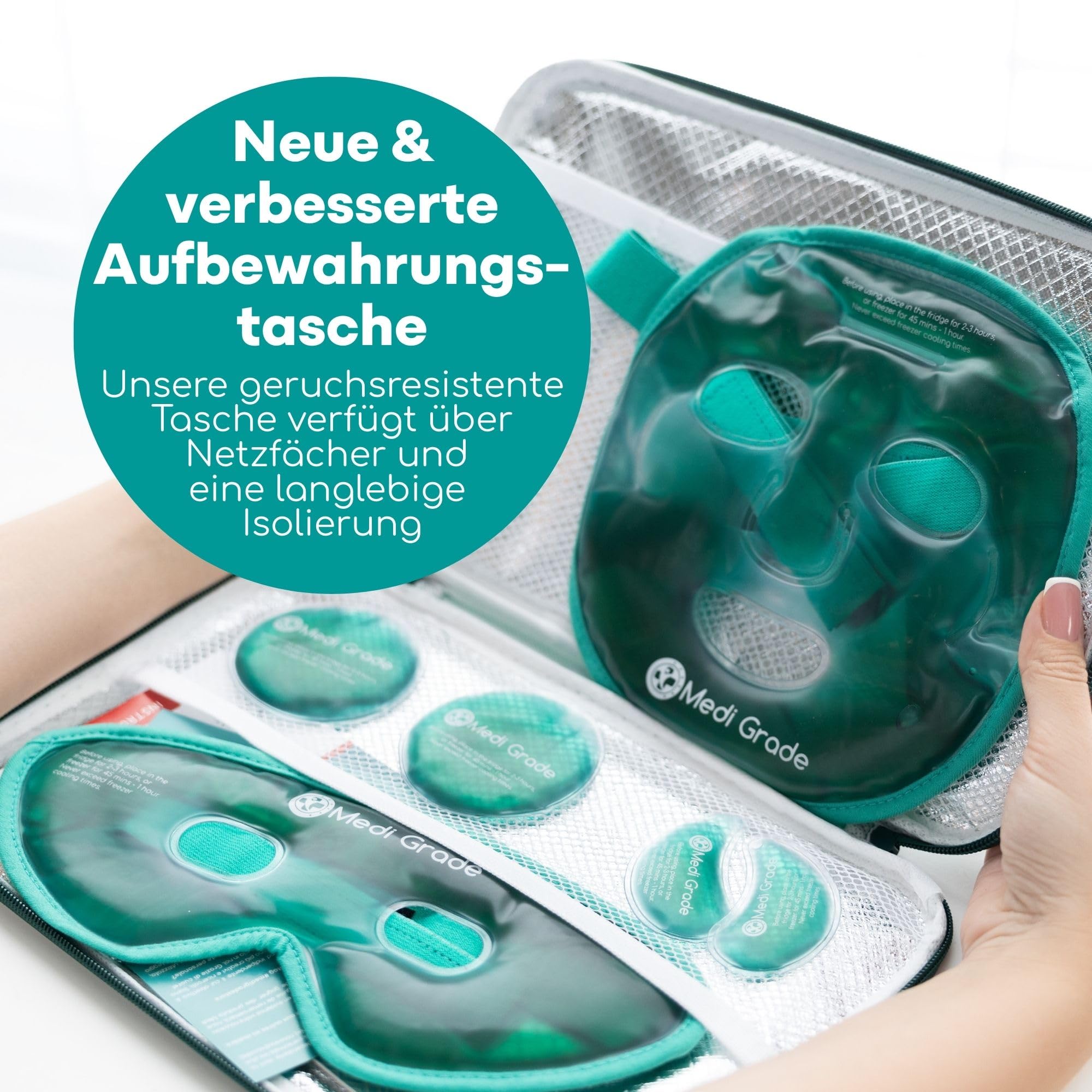 Kühlmaske Gesicht und Kühlende Augenpads – Augenmaske Kühlend mit Geltechnologie, Gesicht, Augen, Augenringe entfernen, Reduziert Schwellungen, Dunkle Ringe, mit Kühltasche