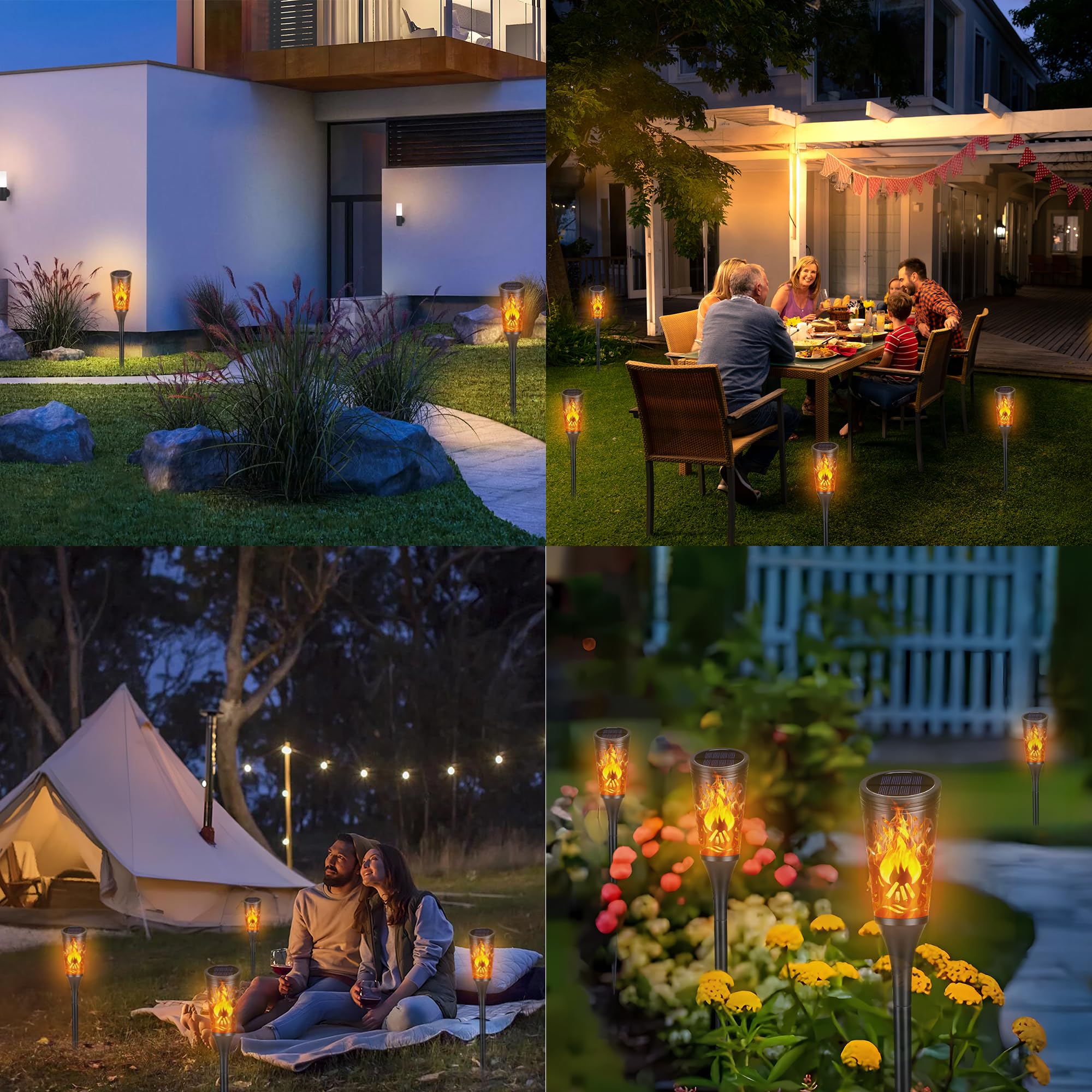 6 Stück Solarlampen für Außen - 12 LED Solarleuchten Garten mit Realistischer Flammeneffekt, IP65 Wasserdicht Gartenfackeln Solar für Außen, Hinterhöfe, Gärten, Rasen Beleuchtung