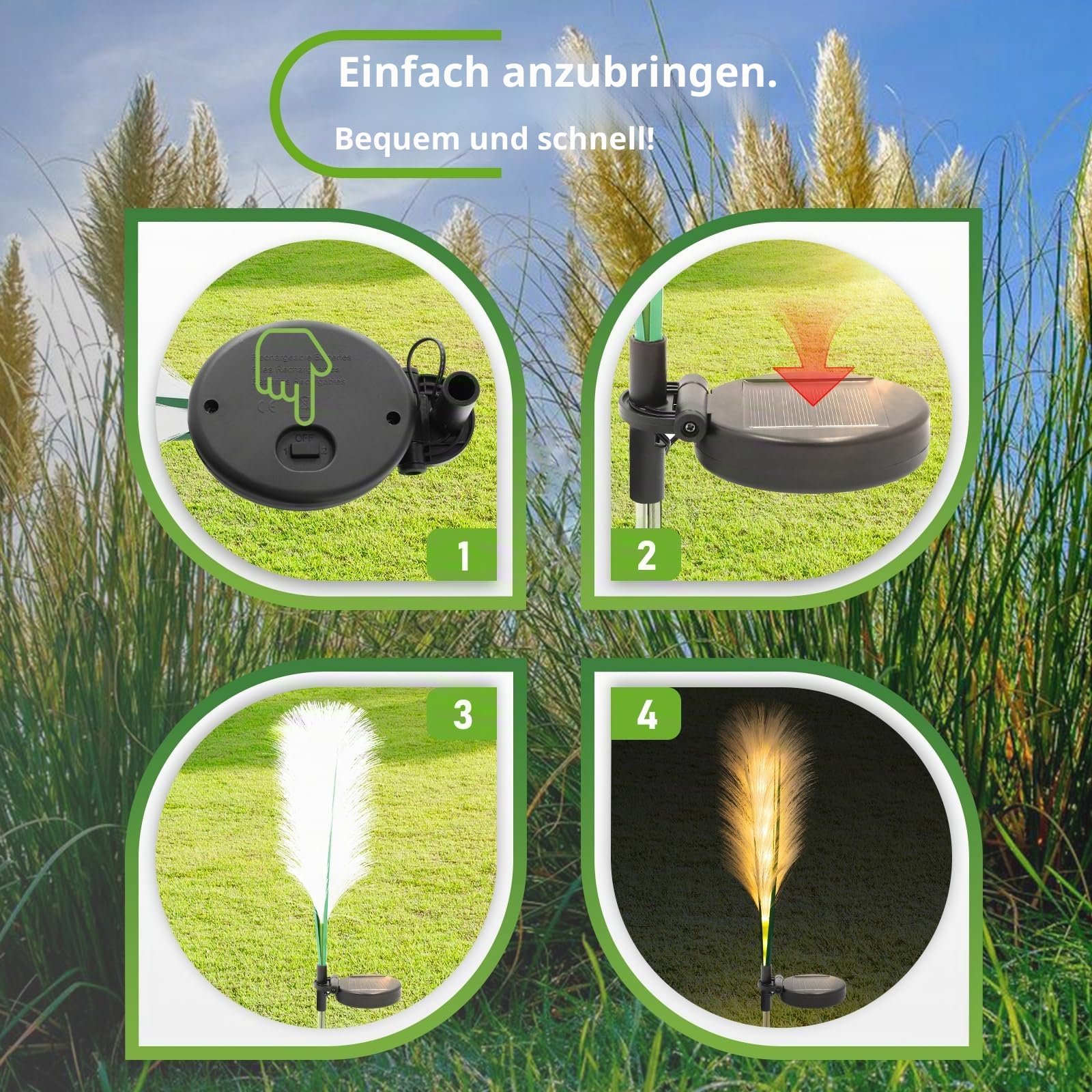 Solarleuchten Garten Schilf, Solarlampen für Außen, Wasserdichte Gartendeko für Draußen, Solar Deko für Rasen Gehweg Balkon Terrassen Landschaft Wegbeleuchtung