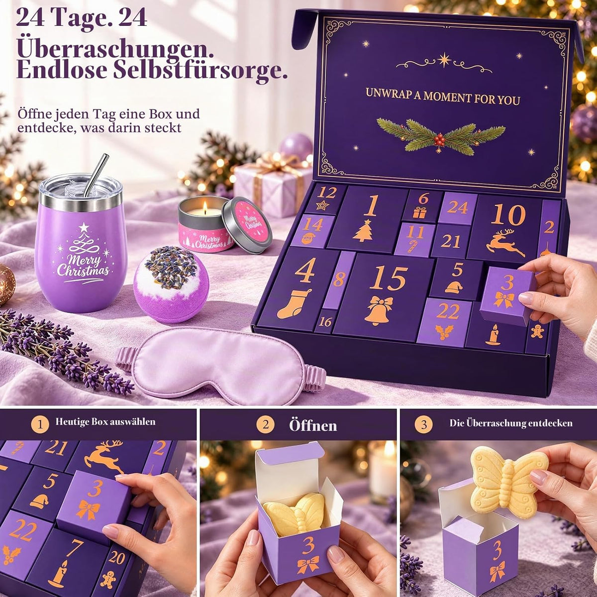 Adventskalender 2026 Frauen, 24 Tage Self Care & Wellness Adventskalender mit Beauty, Spa & Pflege Überraschungen, Weihnachtskalender für Erwachsene Damen, Weihnachts Geschenk für Frau,Freundin & Mama