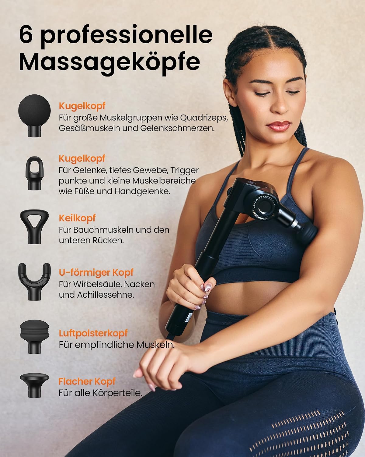 Massagepistole,Napre Faltbare Massage Pistole Massage Gun mit Verlängerungsgriff und Einstellbaren Winkeln,Muskel Percussion Massagegerät für Schulter Körper Rücken,32 Geschwindigkeiten,6 Aufsätze