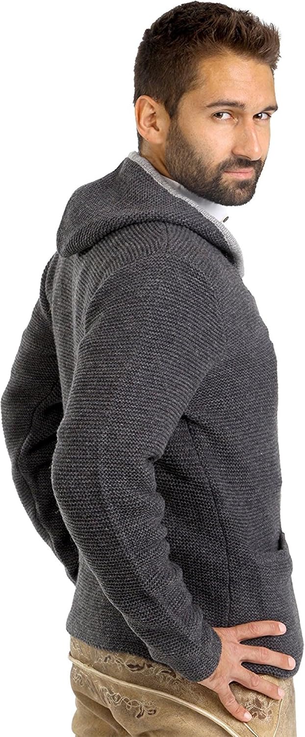 Herren Kostümjacke mit Hood - Kostüm Hoodie für Männer in Schwarz / Anthrazit und Grau und Braun - Traditionelle Strickjacke in S, M, L, XL, XXL, XXXL