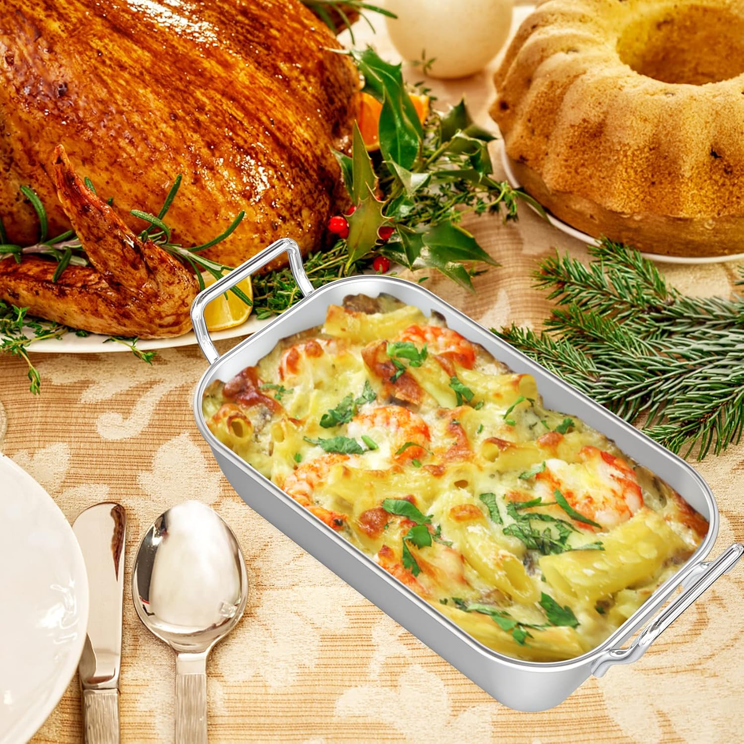 3er Set Edelstahl Grillpfännchen mit Griff & Ständer für Gasgrill | BBQ Grillschalen für Gemüse, Fleisch, Schrimps, Käse und Brot, Trennung von Speisen