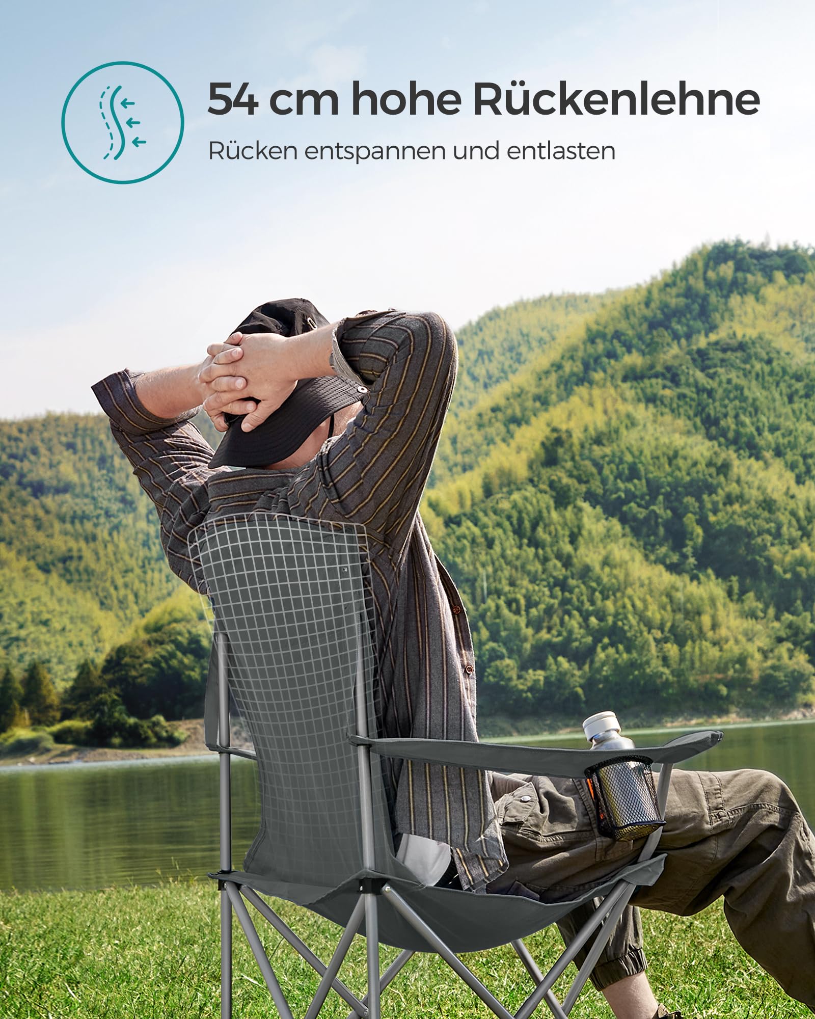 2er Set Klappstuhl Campingstuhl Bequeme Schwerlaststruktur bis 150kg belastbar mit Getränkehalter Outdoor Stuhl