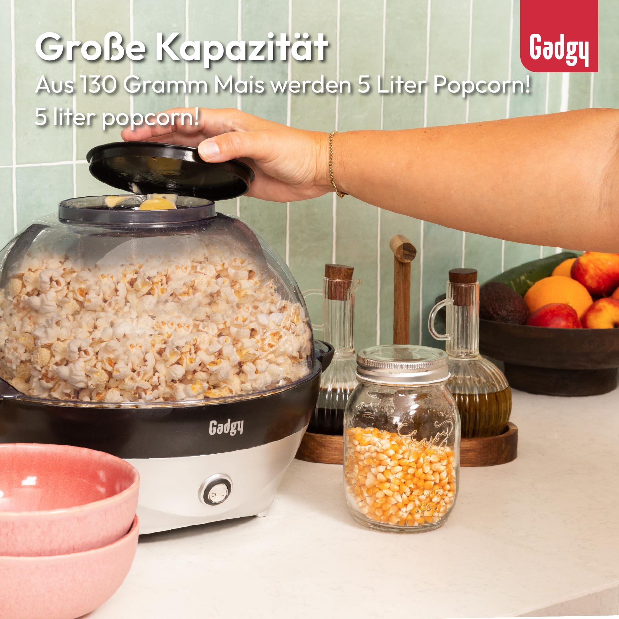Popcorn Machine Large - Retro Popcorn Maker 5 L - Popcorn Maker with Non-Stick Coating and Removable Heating Surface - Popcorn Machine Red - Popcorn Machine 800 W - Popcorn Machine