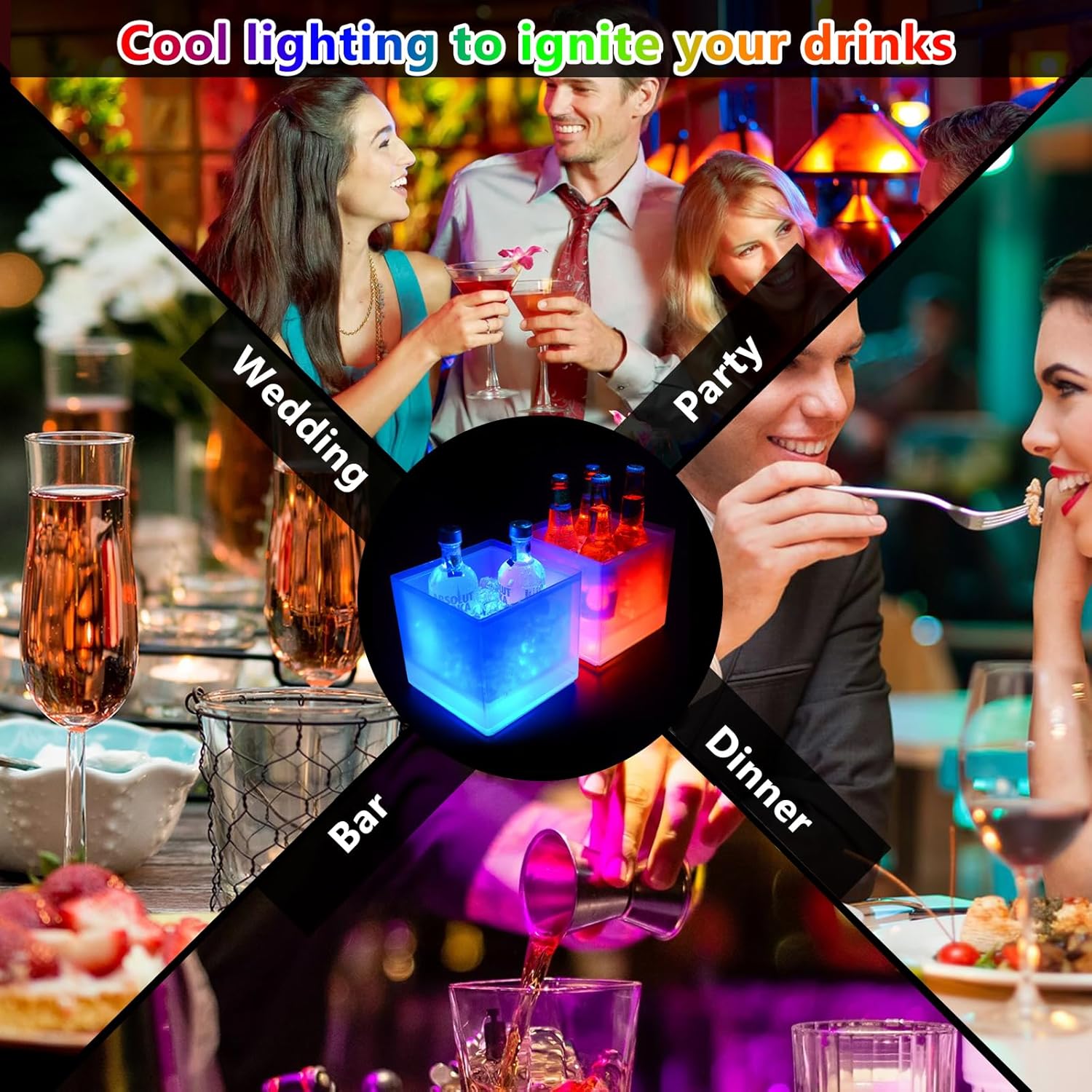 3,5 L LED Eiskübel, RGB Farbwechsel Champagnerkühler, Getränkekühler zum Kühlen von Champagner, Wein, Getränke, Bier, Eiskübel für Restaurant, Pub, Party, Bar - 1 Stück