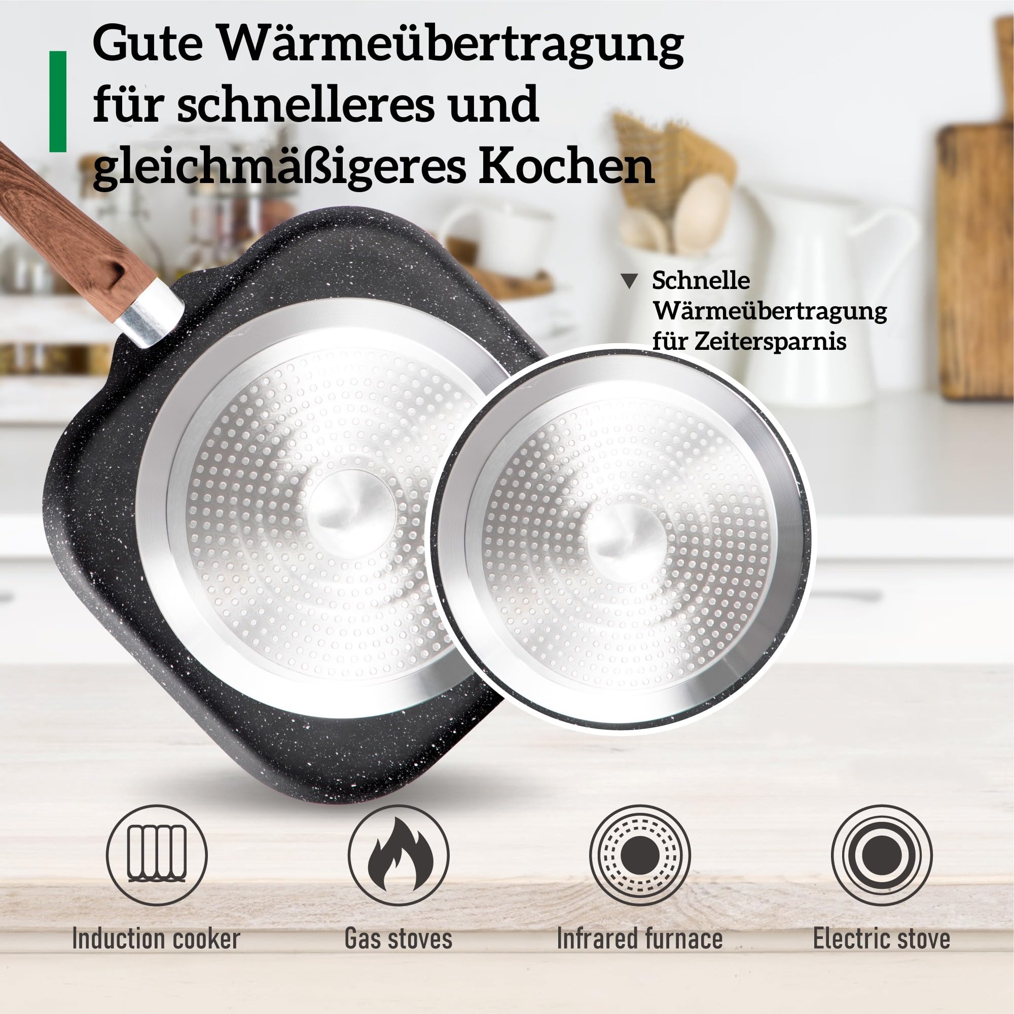 17-teiliges Induktions-Kochgeschirrset mit Glasbeton und Granitbeschichtung einschließlich Pfannen und Töpfen (grau, 17 Stück)
