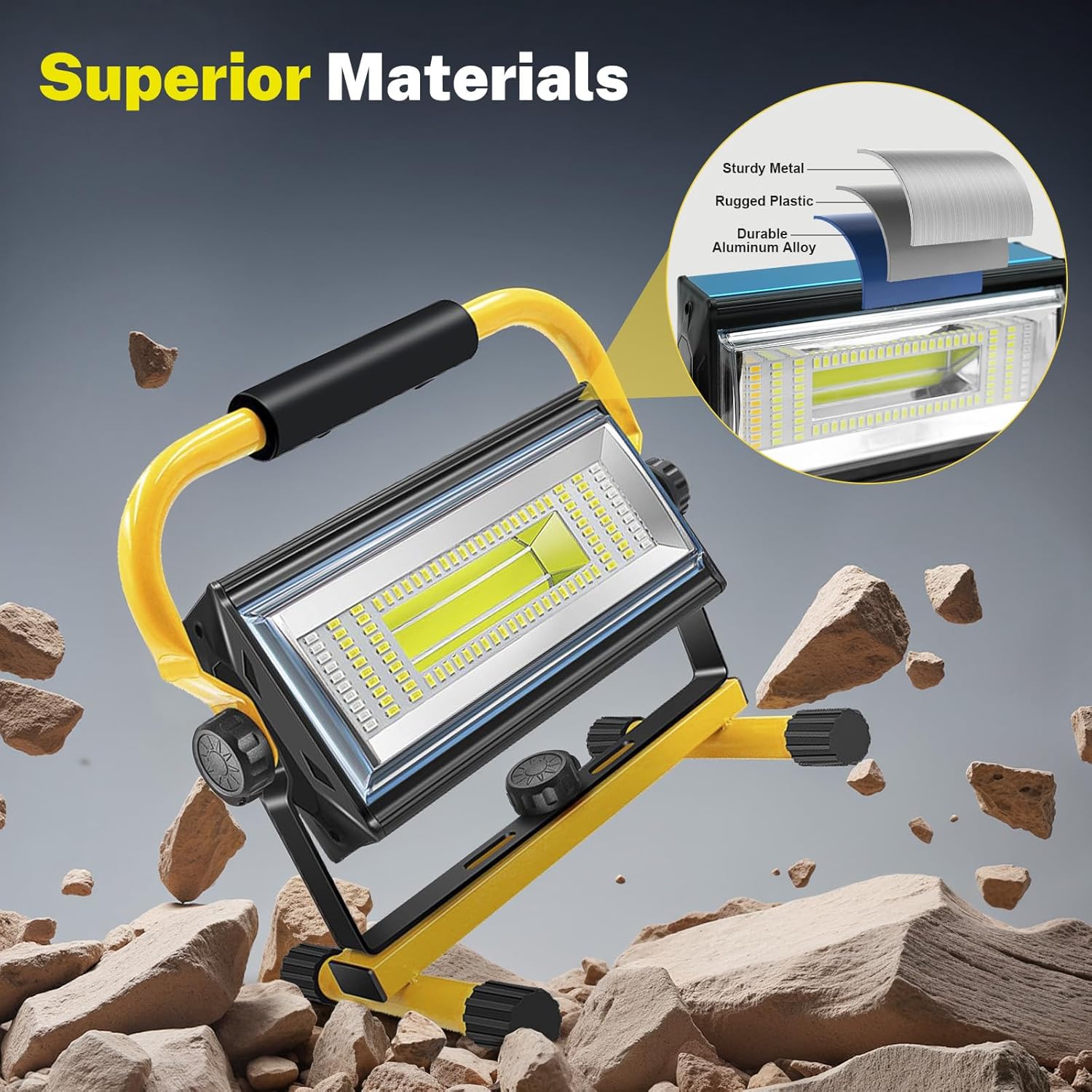 LED Baustrahler Akku, 80W 7000Lumen LED Strahler Akku Arbeitsleuchte mit 6 Modi, Tragbar Arbeitsscheinwerfer für Werkstatt Baustelle Garage Camping Außen Beleuchtung