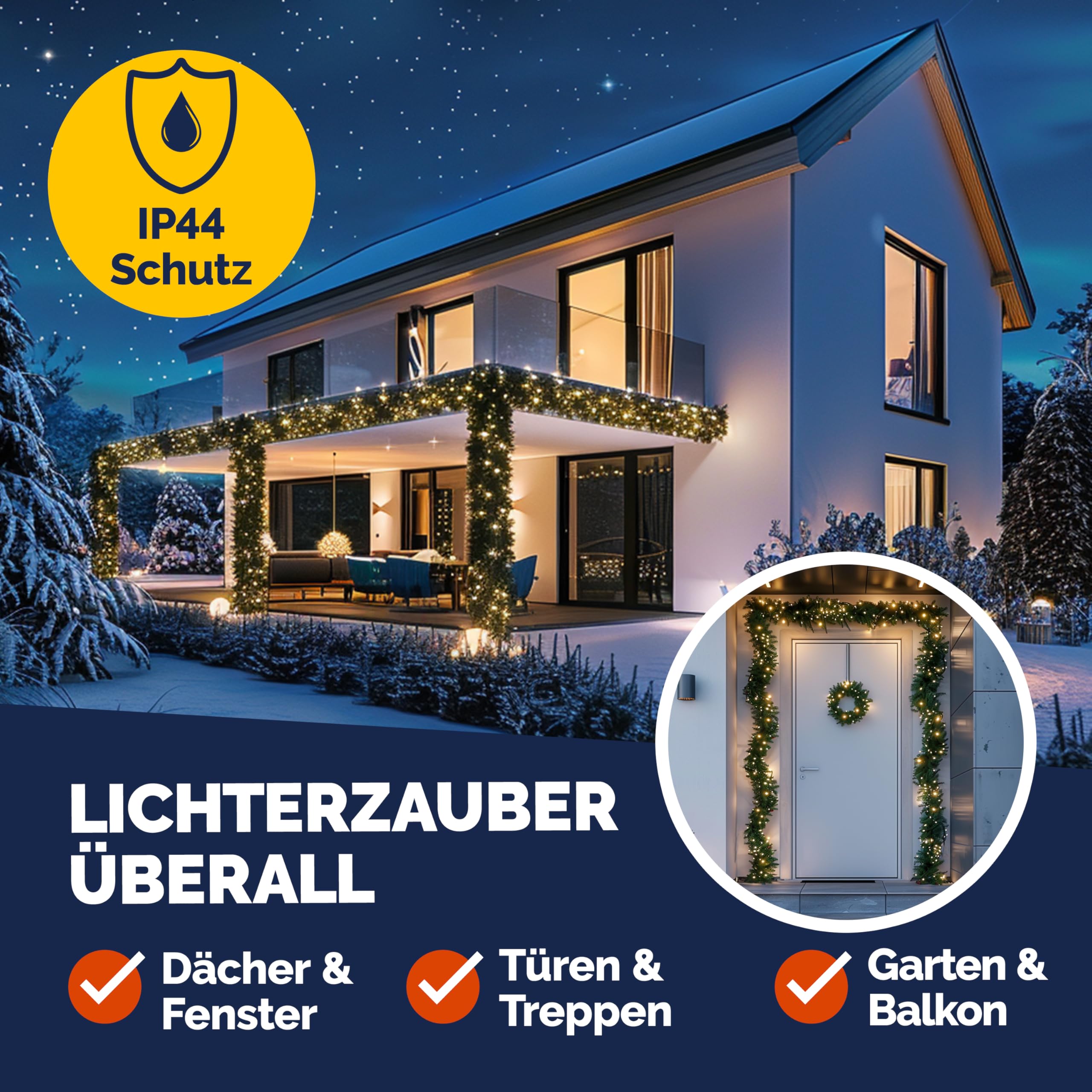 Weihnachtsgirlande mit Beleuchtungsdekoration, 80 LEDs Beleuchtetes Innen- und Außengrün Weihnachtsdekoration, Weihnachtsgirlande, Tannengirlande - Warmes Weiß