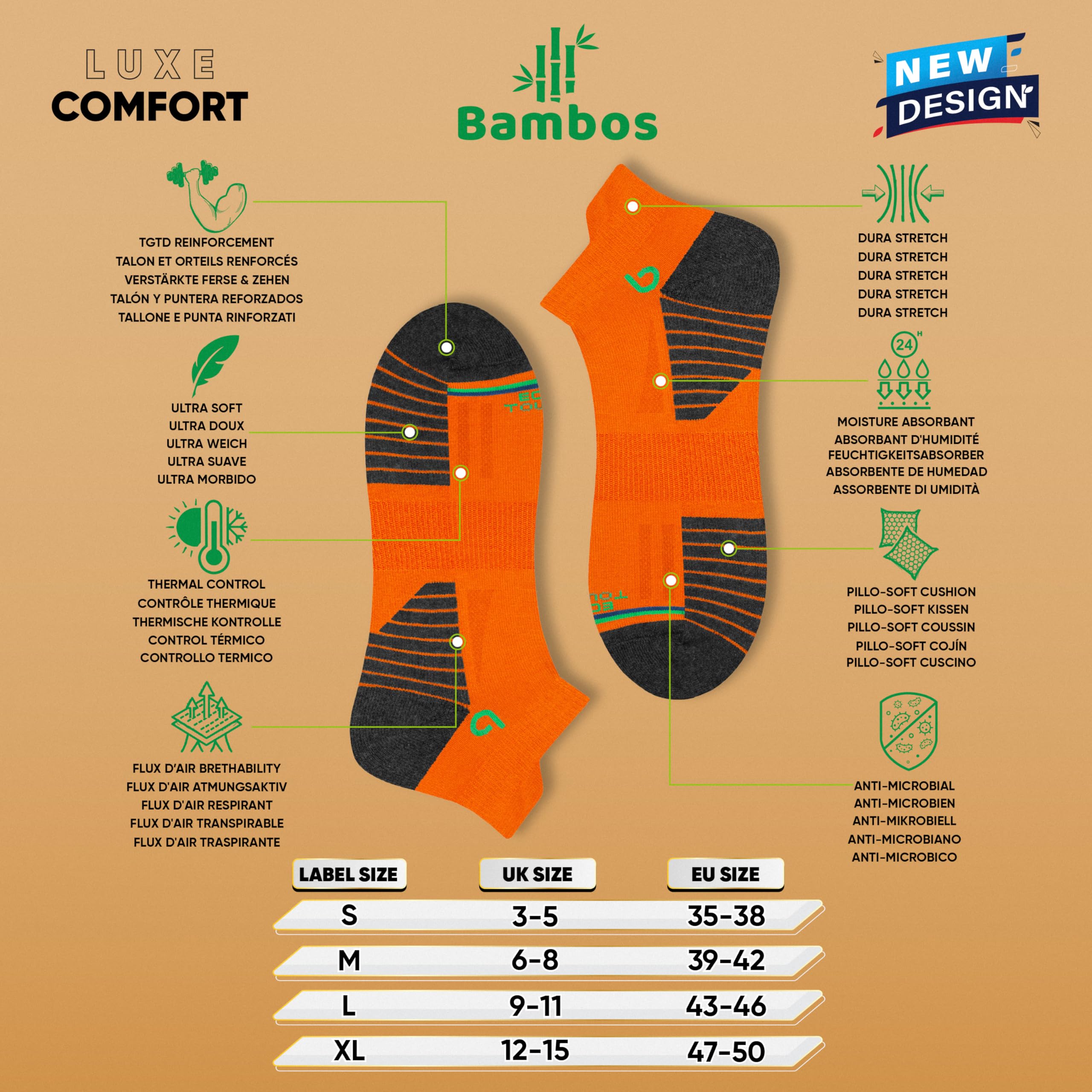 BAMBOS Sneaker Socken Ultraweich Bambus Herren Damen Kurz Sportsocken Laufsocken, 3/6 Paare