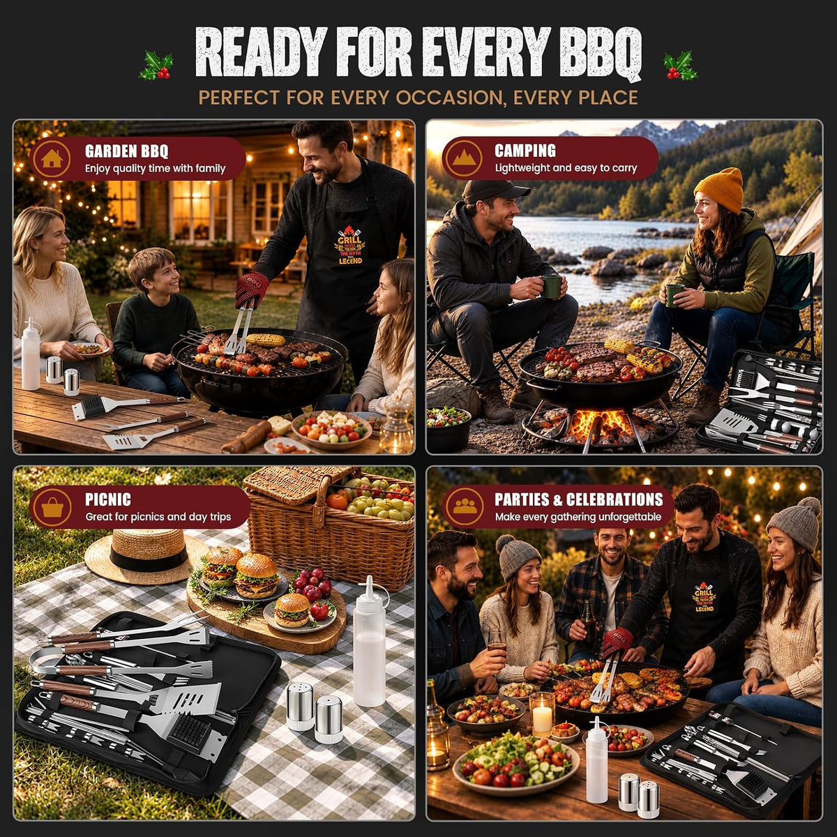 Adventskalender 2026 Männer,24 Tage Grill Adventskalender mit BBQ Grillzubehör Set,Edelstahl Grillbesteck & Grillwerkzeug,Weihnachtskalender für Erwachsene,Weihnachts Geschenk für Papa,Mann & BBQ Fans