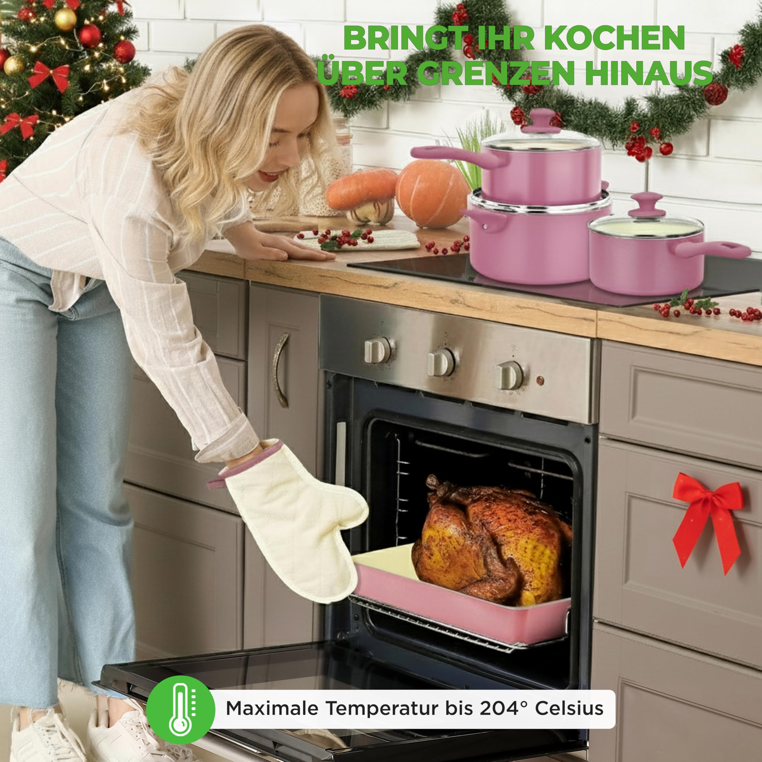 Topfset & Pfannenset - 54-teiliges Non-Stick-Kochgeschirr - Enthält Küchenutensilien, Backschale, Messer / Für Induktion, Gas & Elektrisch / Gesundes & Fettfreies Kochen