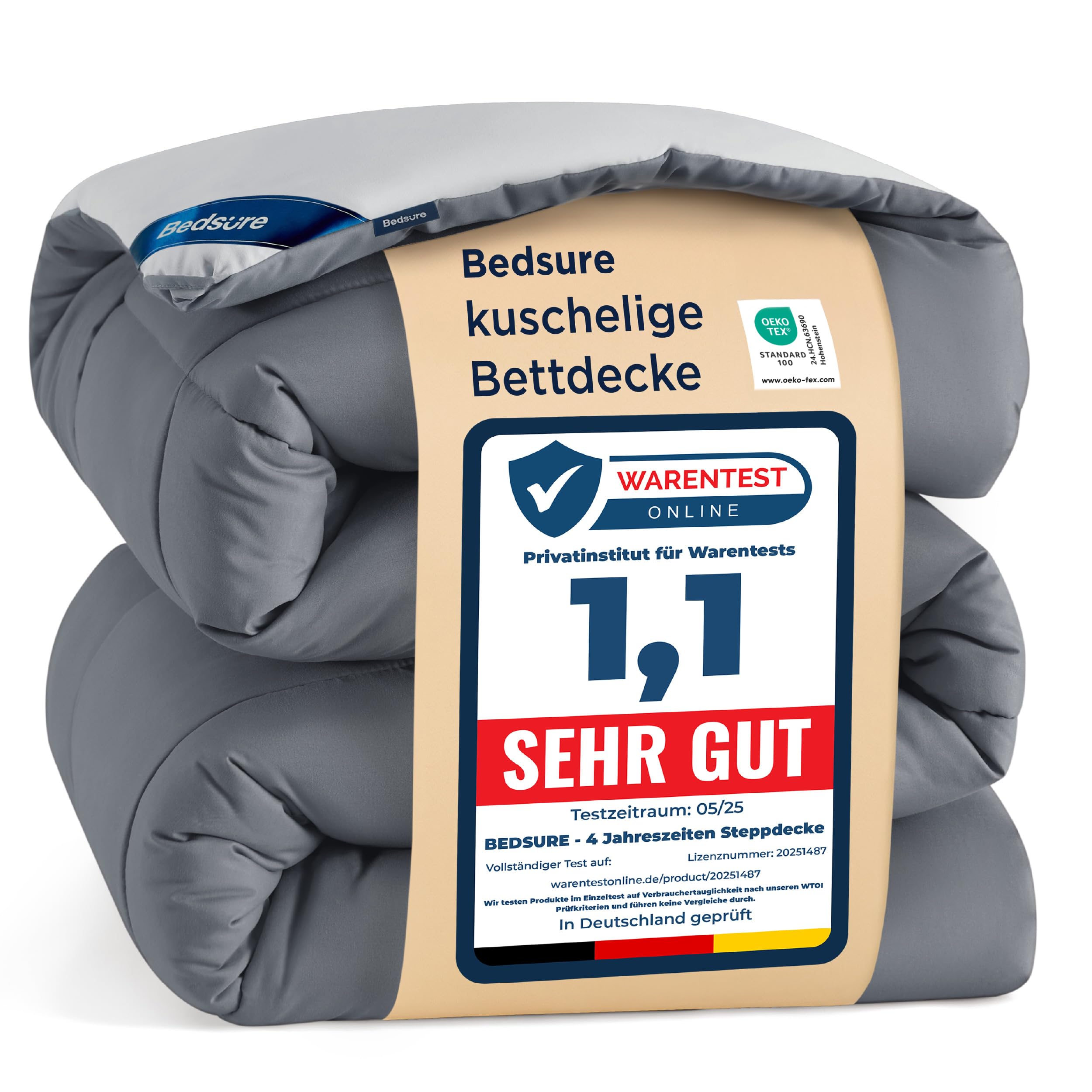 BEDSURE Bettdecke Ohne  - Bettdecke für Allergiker, Warm & Gemütlich Ganzjahresdecke 300GSM Füllung, Waschbare Duvet für 4 Jahreszeiten, Grau/Hellgrau