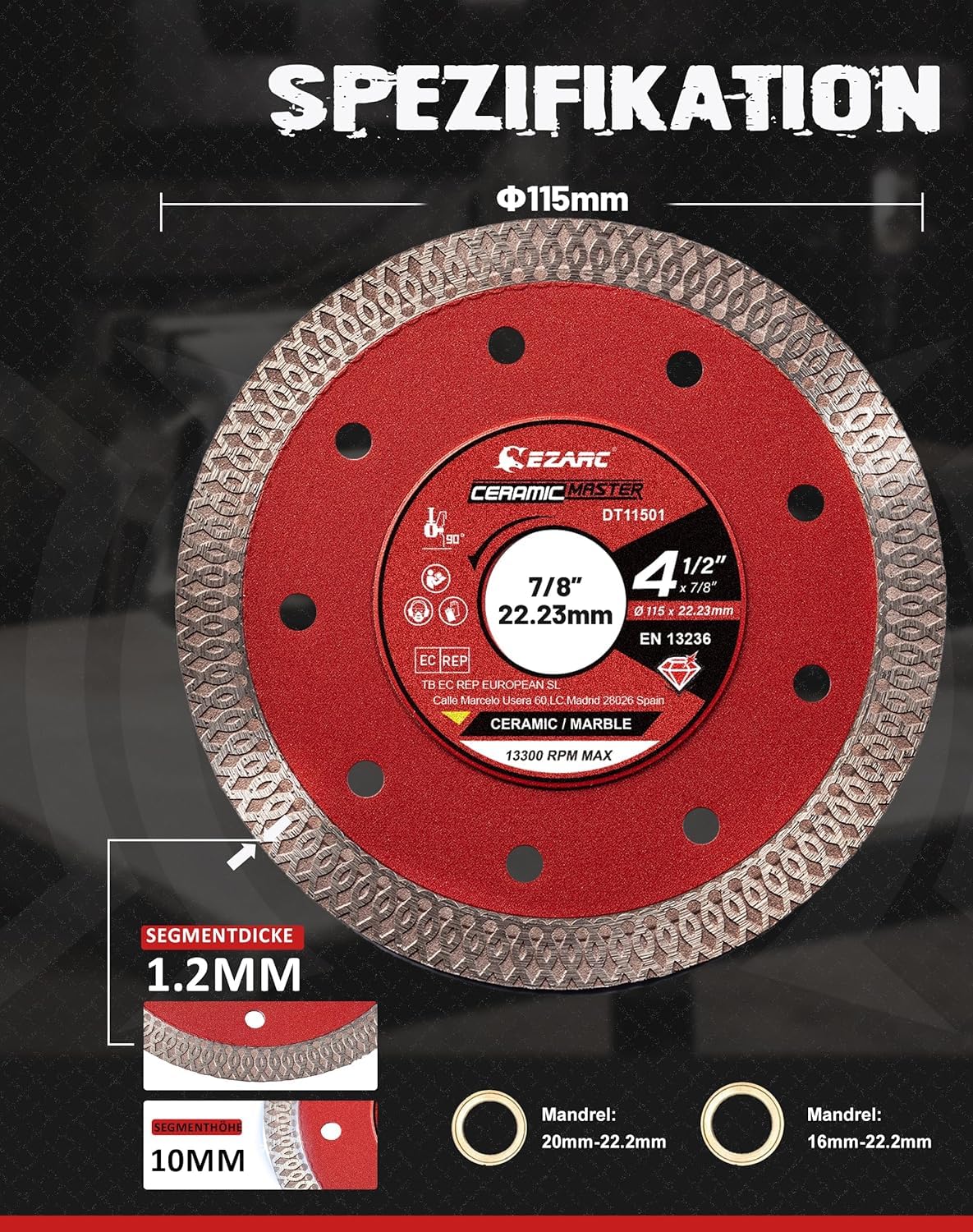 Diamantschneidscheiben 125mm Extra Thin Diamond Disc Cutting Disc für Fliesen Keramik Marmor Nass oder Trockenschnitt