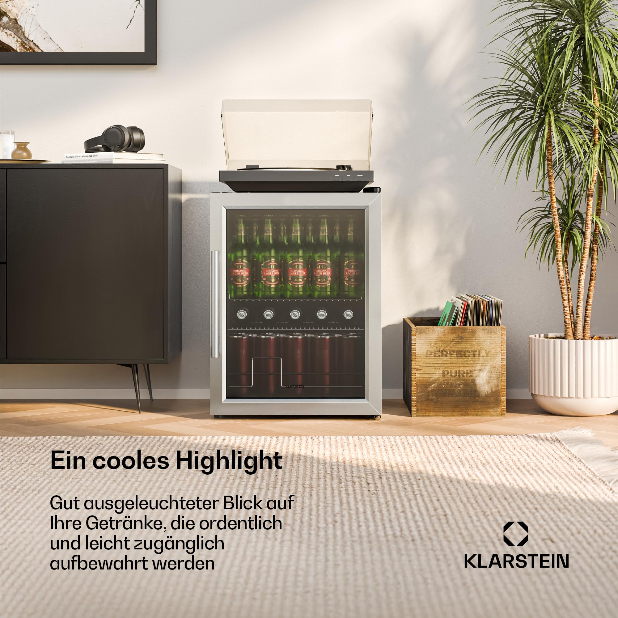 Beersafe Getränkekühlschrank 60 L – Mini Kühlschrank mit Glastür, Kupfer | LED-Beleuchtung, herausnehmbare Metallablagen, leise, Flaschenkühlschrank für Getränke & Dosen