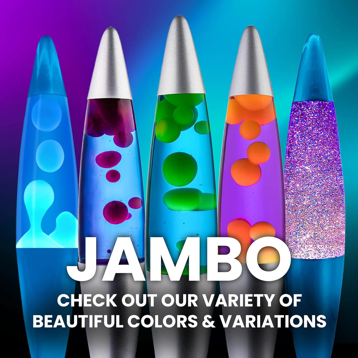 Jambo Liquid-Motion-Lampe mit schwarzem Sockel (Black Base, Purple Liquid, White Wax, 16")