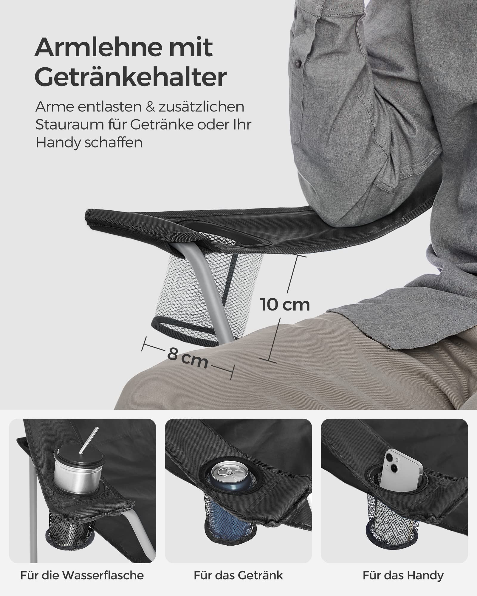 2er Set Klappstuhl Campingstuhl Bequeme Schwerlaststruktur bis 150kg belastbar mit Getränkehalter Outdoor Stuhl