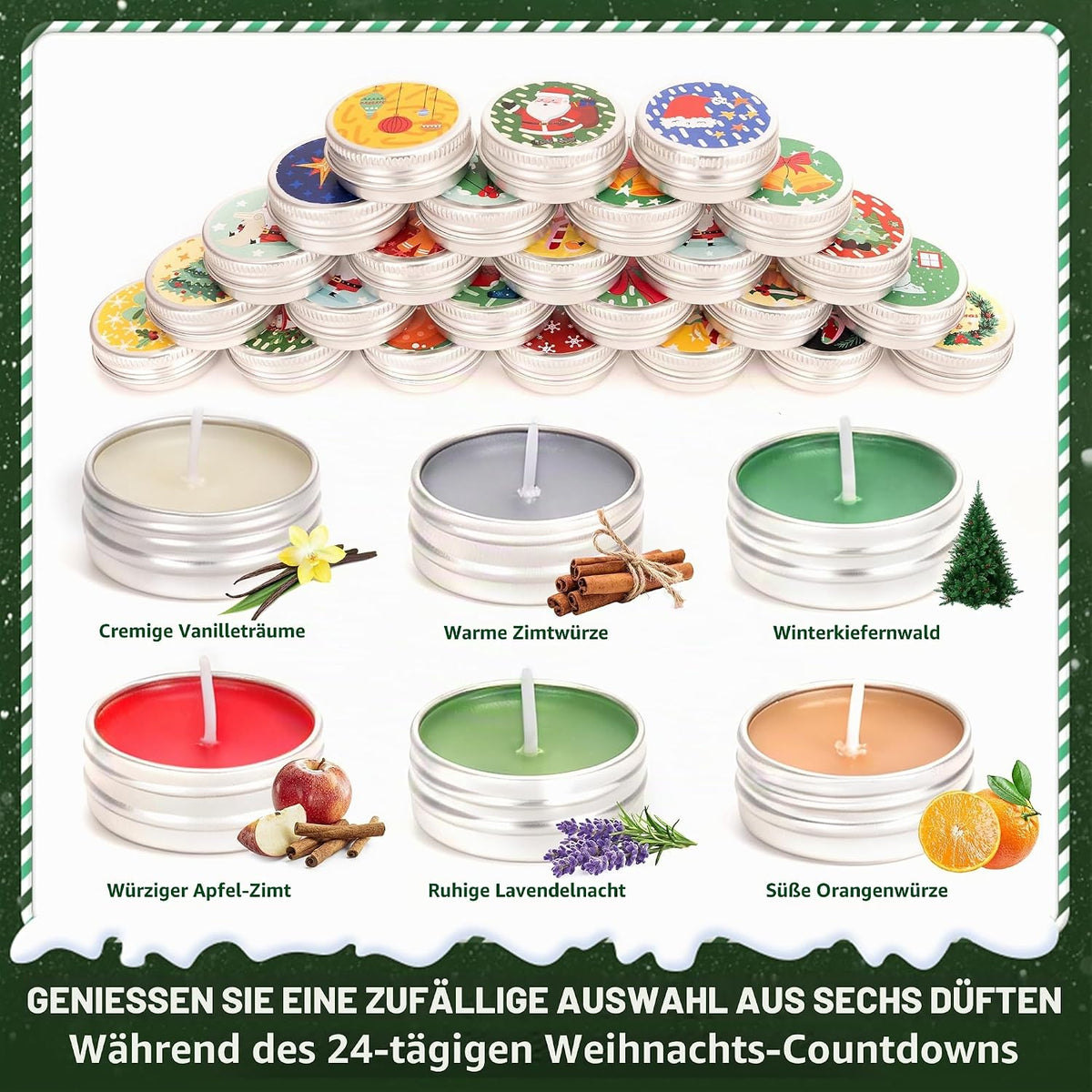 Adventskalender 2026, Duftkerzen Adventskalender Kerzen 2026, Weihnachtskalender Scented Candles 24 Tage Countdown Teelichter Geschenke für Frauen Mama