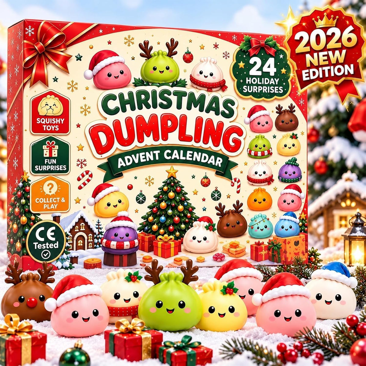 Squishy Adventskalender 2026,Dumpling Squishy 2026 Adventskalender,Weihnachts Countdown Kalender24 Tage,Geschenk für Kinder und Erwachsene