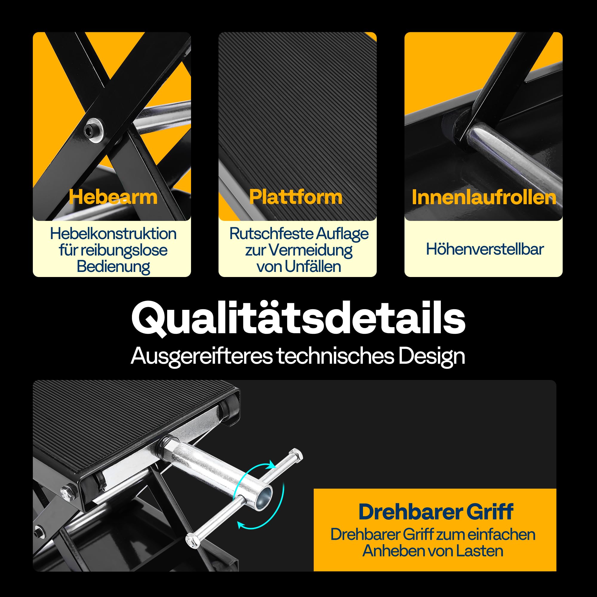 Motorrad Lift 500 kg Stahl-Schereheber mit breitem Deck und Kurbel für Motorräder Off-Road-Fahrzeuge Schmutzfahrräder