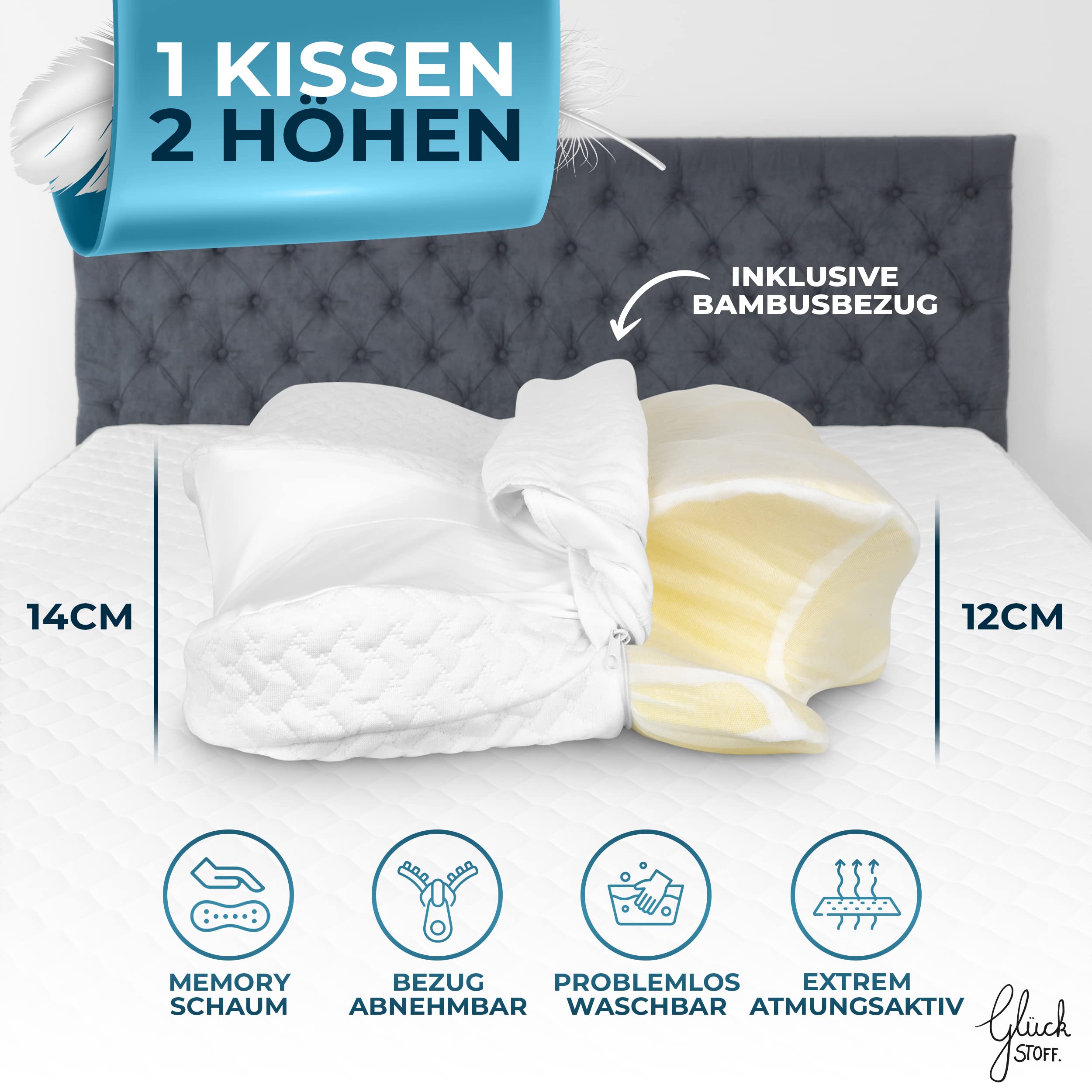 Orthopädisches Kissen (Zertifiziert für alle Schlaftypen) Kopfkissen Nackenschmerzen aus Memory Foam | Nackenstützkissen Ergonomisches Kopf-Kissen Seitenschläferkissen Weiß