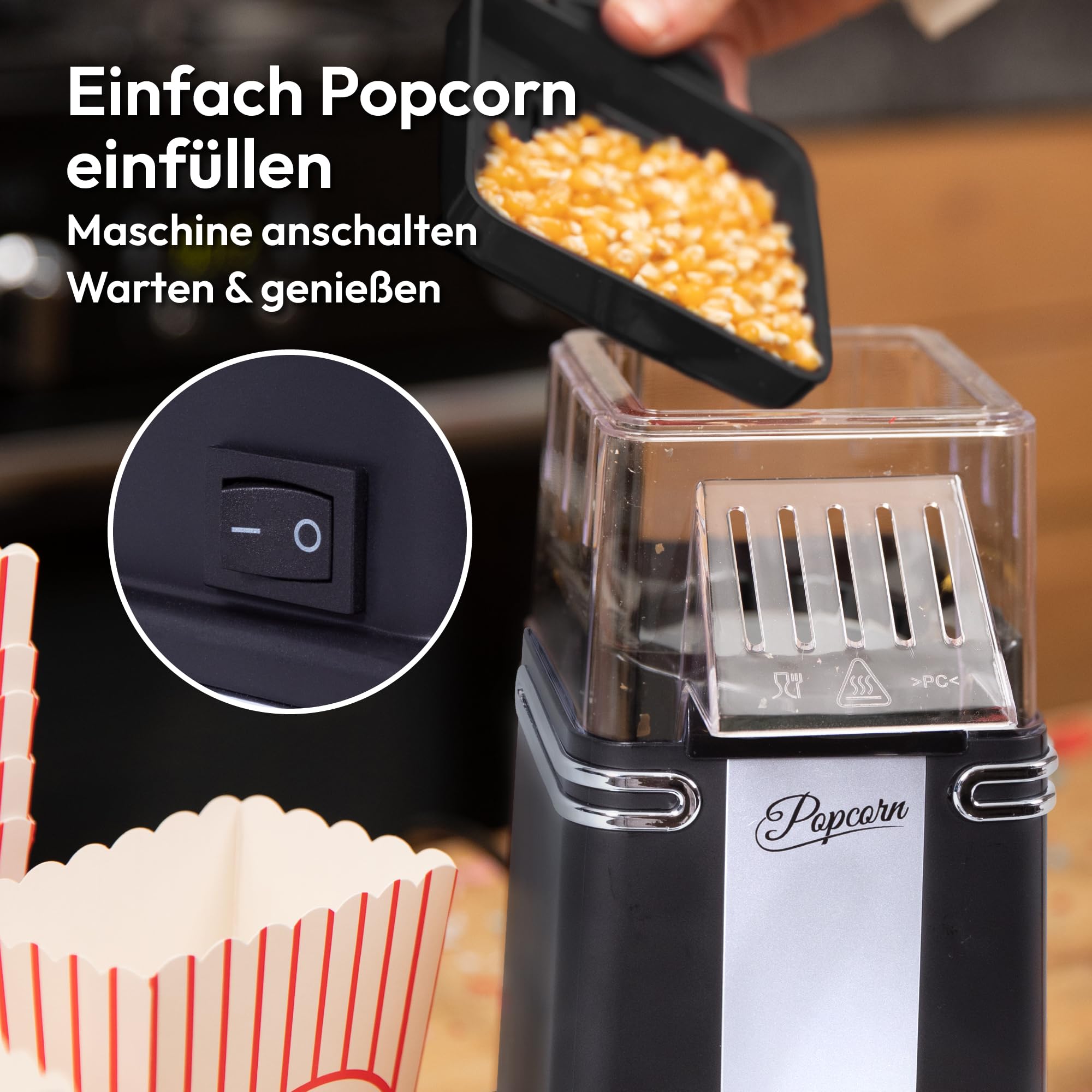 Popcorn Machine Large - Retro Popcorn Maker 5 L - Popcorn Maker with Non-Stick Coating and Removable Heating Surface - Popcorn Machine Red - Popcorn Machine 800 W - Popcorn Machine