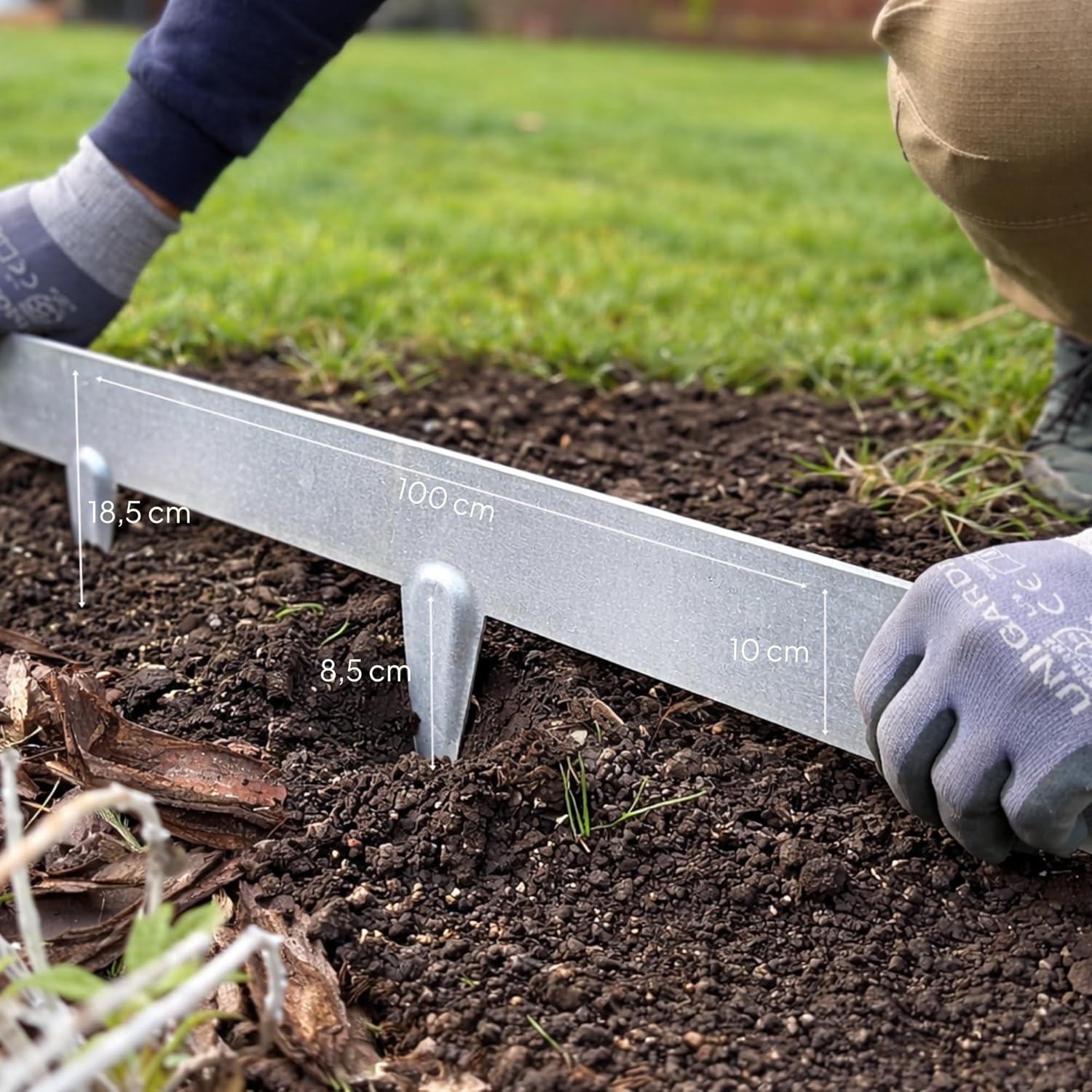 Flexible Rasenkante aus Metall - Garten Metall Beeteinfassung - Beetbegrenzung Einfach einschlagen, 1 Paar Montagehandschuhe inklusive