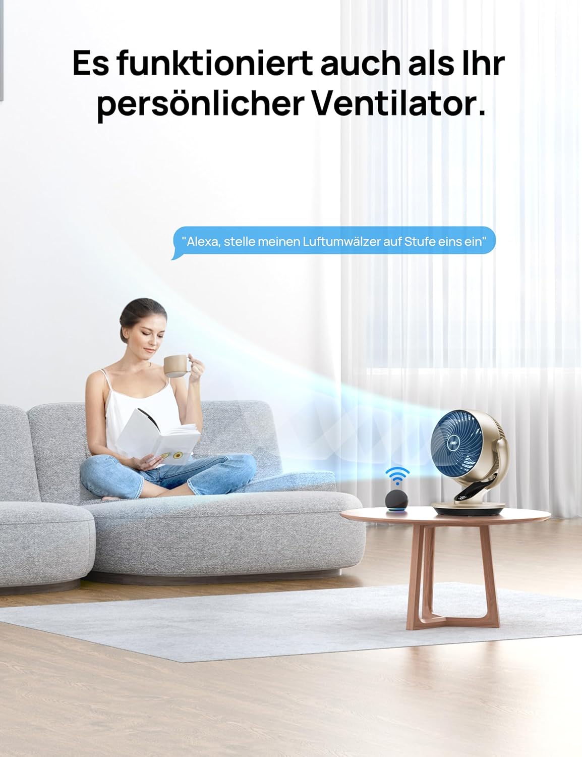 28dB Leiser Smart Tischventilator für Schlafzimmer Büro, Ventilator mit Fernbedienung Kühlung 21M Windentfernung 4-Geschwindigstufe 5 Modi 12H Timer 90° Auto 120° Manuell oszillierend, Lynx S