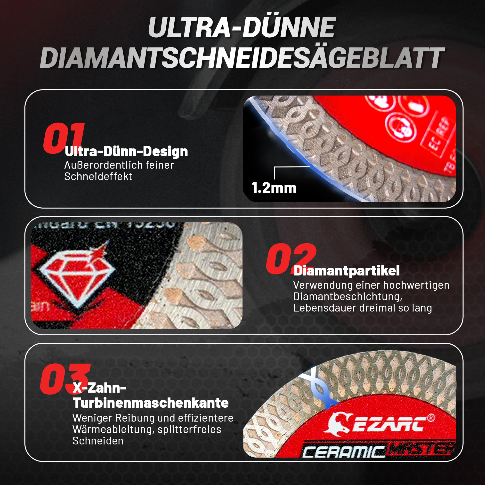 Diamantschneidscheiben 125mm Extra Thin Diamond Disc Cutting Disc für Fliesen Keramik Marmor Nass oder Trockenschnitt