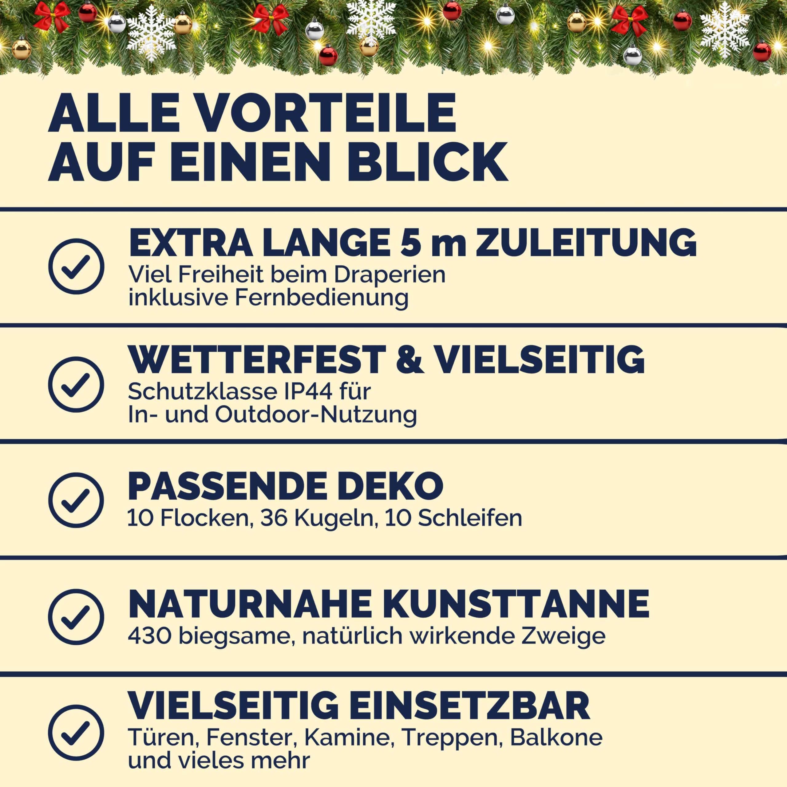 Weihnachtsgirlande mit Beleuchtungsdekoration, 80 LEDs Beleuchtetes Innen- und Außengrün Weihnachtsdekoration, Weihnachtsgirlande, Tannengirlande - Warmes Weiß