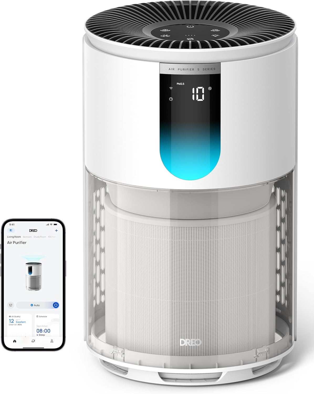 Luftreiniger für Schlafzimmer bis 109 m², gegen Gerüche, Pollen & Rauch, AHAM-verifiziert, 3-in-1 HEPA-Filter, PM2,5-Sensor, Luftqualitätsmonitor, 18 dB, WLAN, Alexa