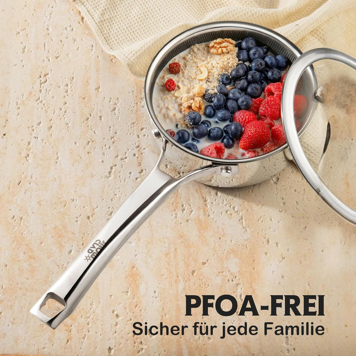 Topfset Edelstahl 10-teilig, Induktions Töpfe Set mit Antihaft, 20&24cm Bratpfanne, 1,5&2,5L Stielkasserolle, 5,8L Kochtopf, 2,8L Sautepfanne, Topfset für Alle Herdarten, Ofen & Spülmaschinengeeignet
