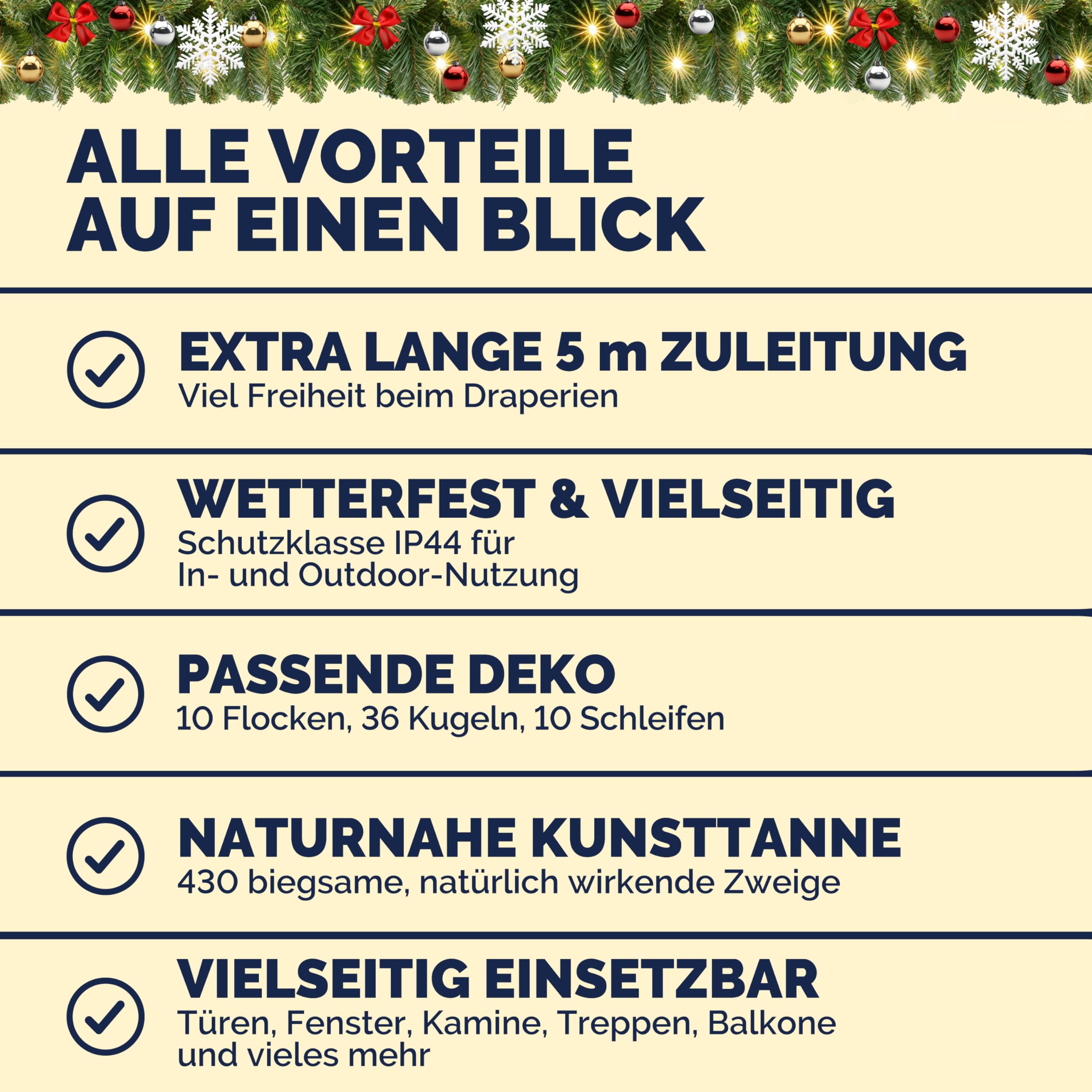 Weihnachtsgirlande mit Beleuchtungsdekoration, 80 LEDs Beleuchtetes Innen- und Außengrün Weihnachtsdekoration, Weihnachtsgirlande, Tannengirlande - Warmes Weiß