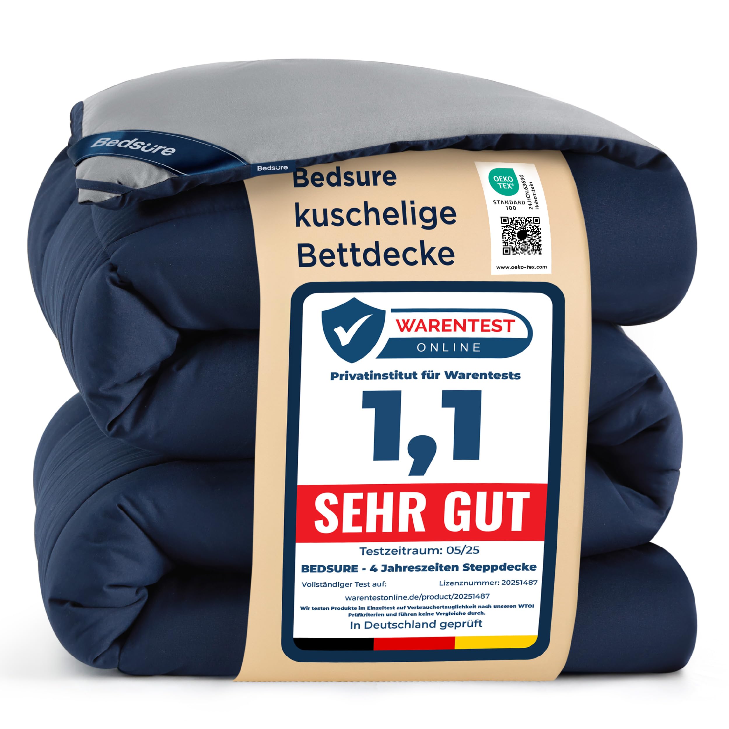 BEDSURE Bettdecke Ohne  - Bettdecke für Allergiker, Warm & Gemütlich Ganzjahresdecke 300GSM Füllung, Waschbare Duvet für 4 Jahreszeiten, Grau/Hellgrau