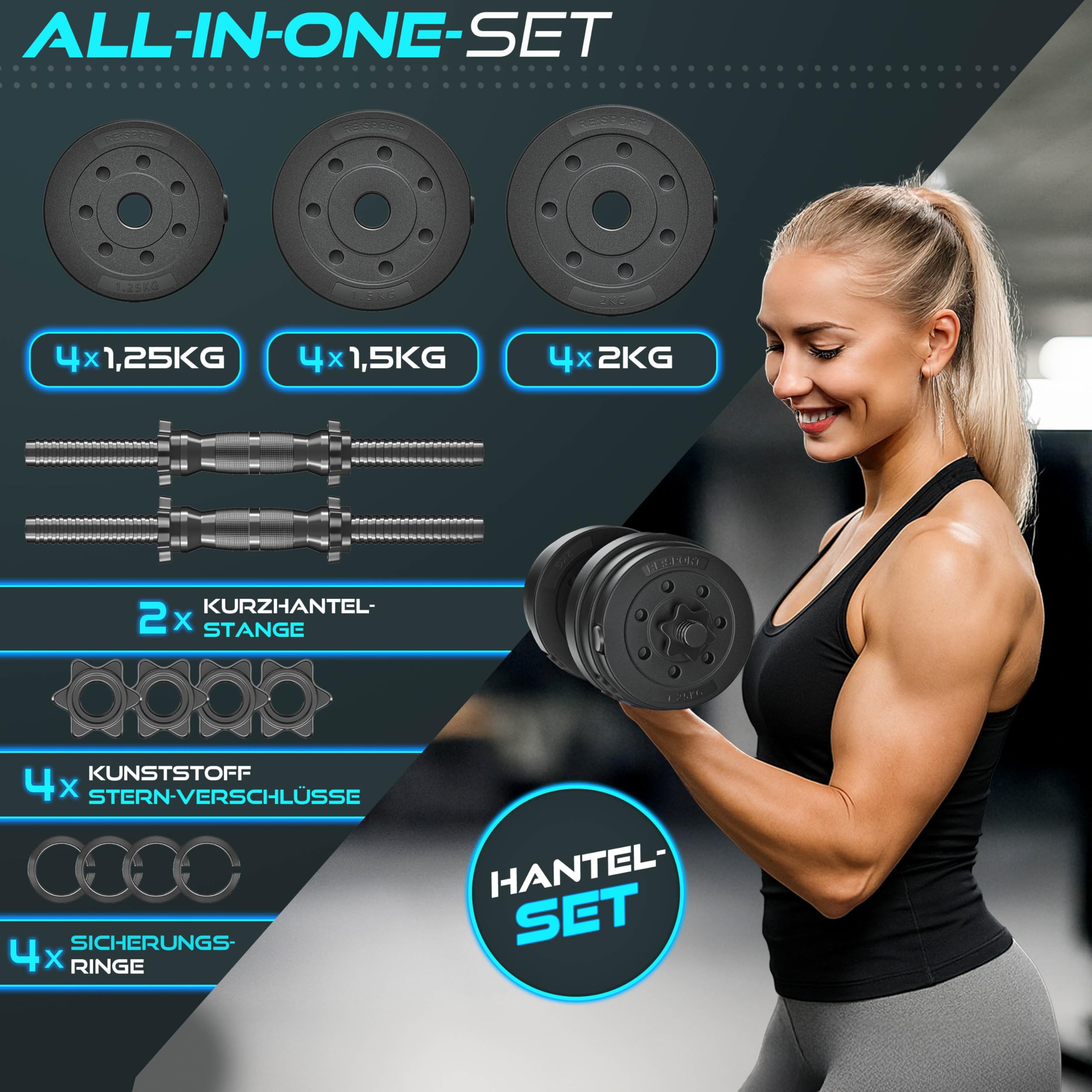 2er Hanteln Set verstellbar 20 kg | Hantelset mit 2 Kurzhanteln | Hantel mit Gewichten & 4 Sternverschlüsse | Fitness Kurzhantel für Muskelaufbau, Workout & Zuhause